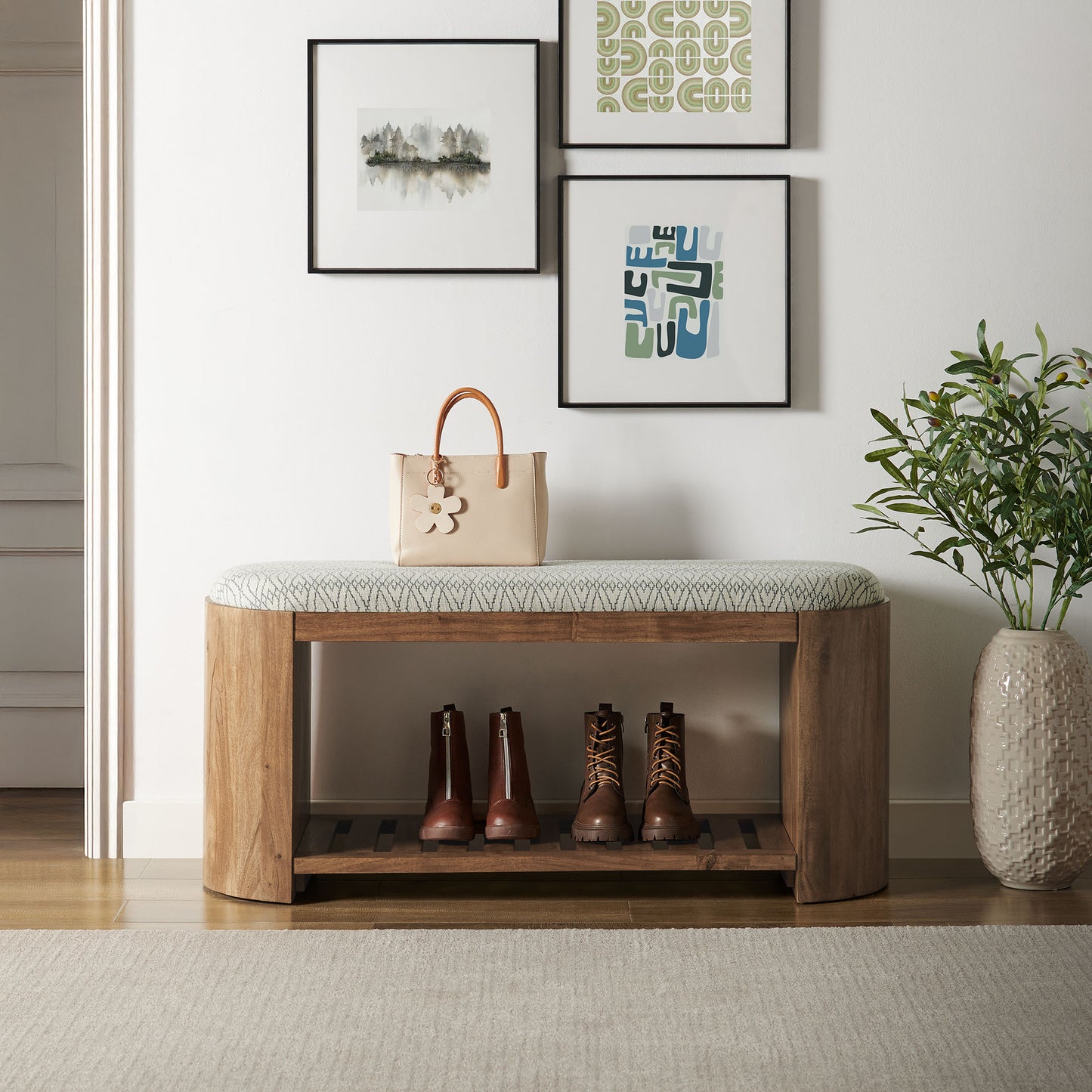 Ashby 45" Geometric Upholstered Bench by Modway EEI-7142-NAT-GEO
