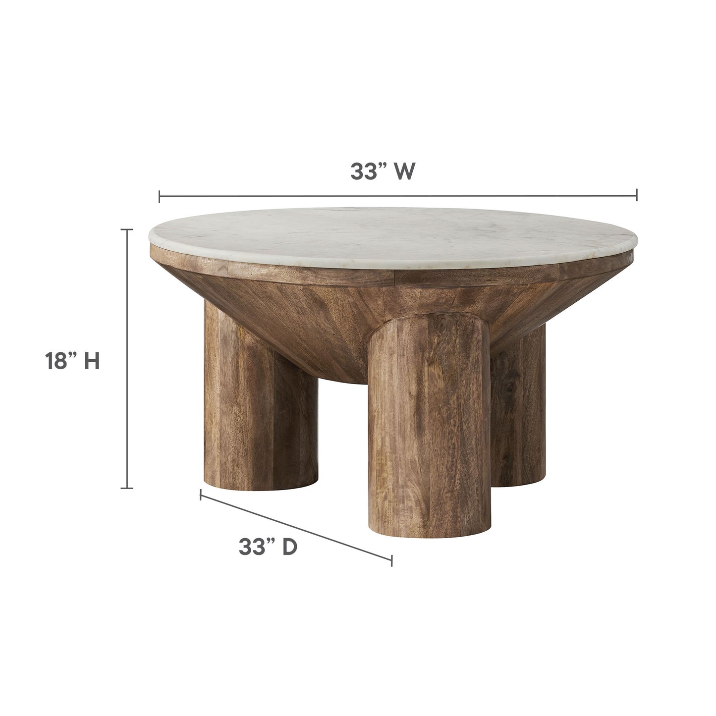 Ellison 33" Round Wood Coffee Table With Marble Top by Modway EEI-7146-WAL