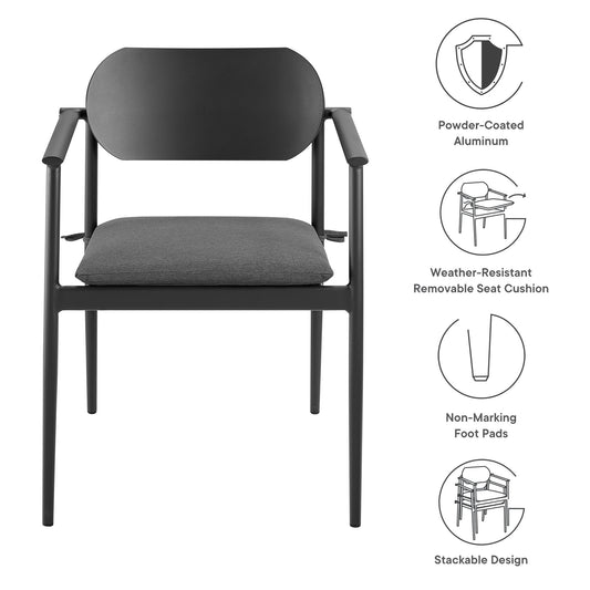 Aeris Stackable Outdoor Patio Aluminum Dining Armchair Set of 2 by Modway EEI-7148-CHA-CHA