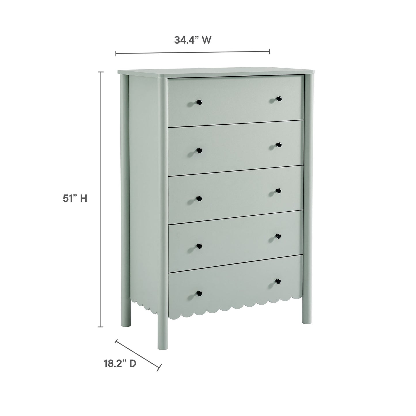 Emmeline Scalloped 5-Drawer Chest, 6-Drawer Dresser, and Rectangle Wall Mirror by Modway