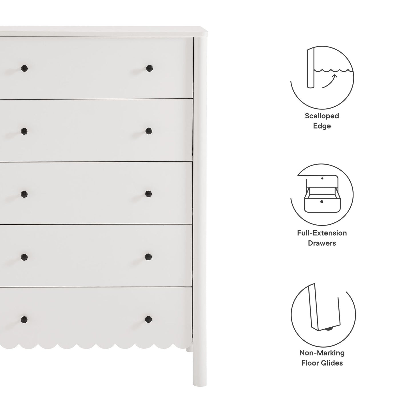 Emmeline Scalloped 5-Drawer Chest, 6-Drawer Dresser, and Rectangle Wall Mirror by Modway