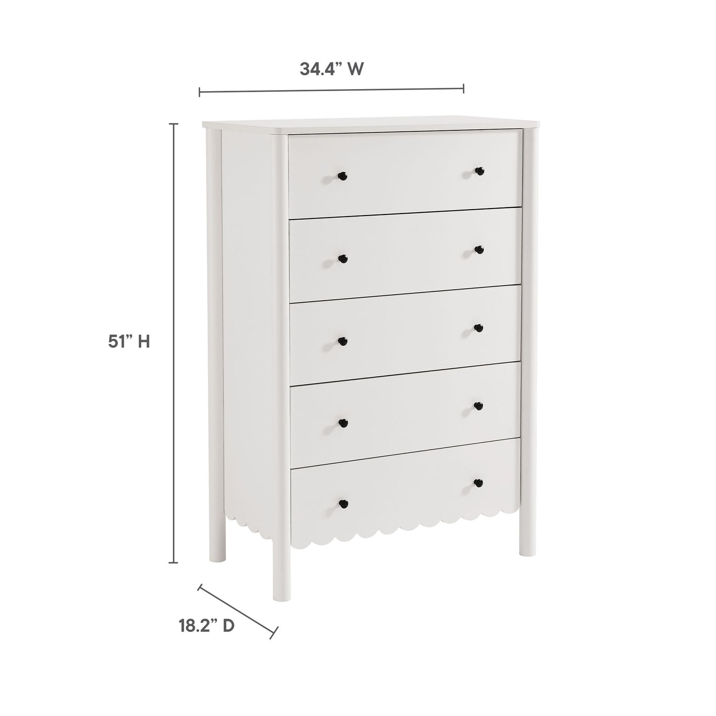 Emmeline Scalloped 5-Drawer Chest, 6-Drawer Dresser, and Rectangle Wall Mirror by Modway