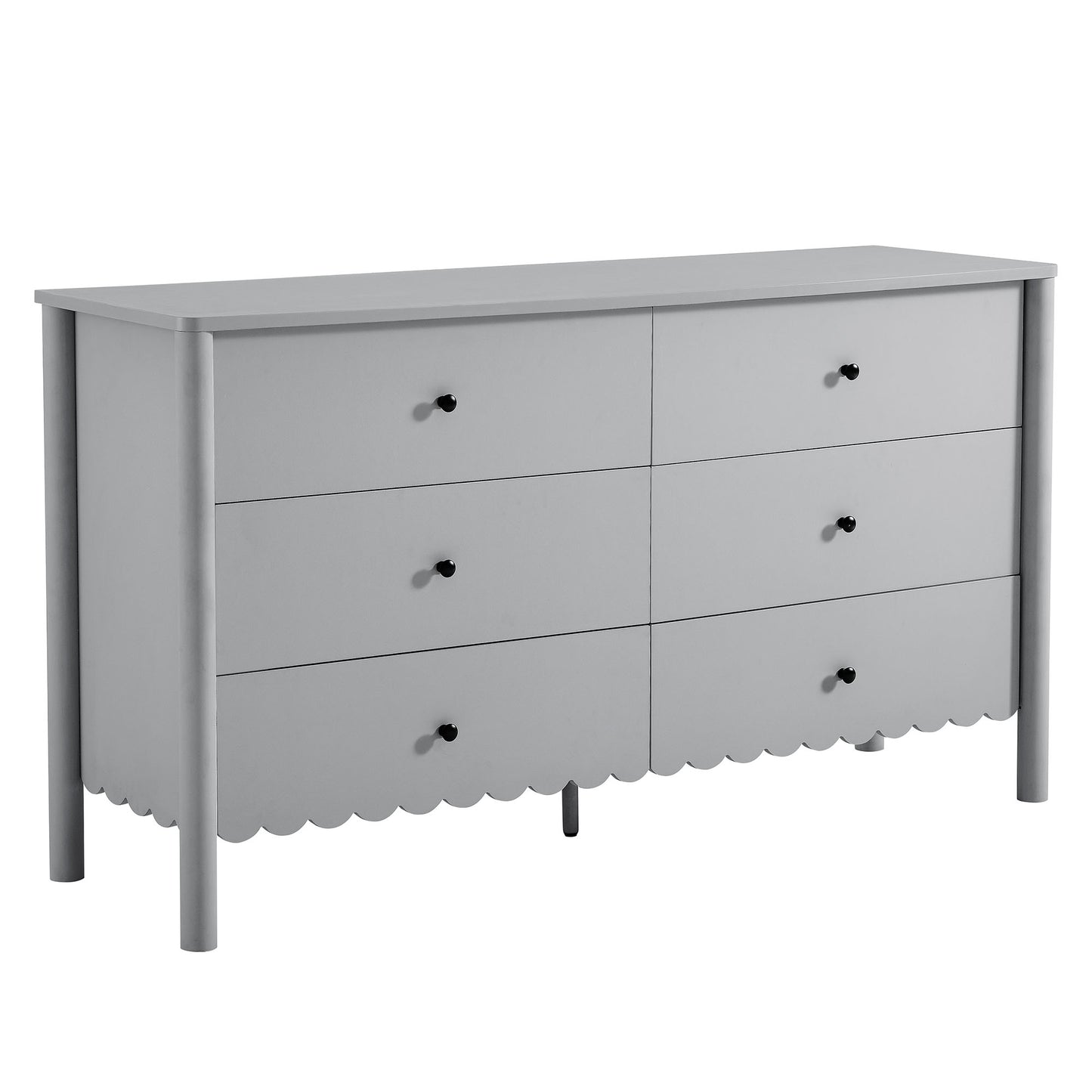 Emmeline Scalloped 5-Drawer Chest, 6-Drawer Dresser, and Rectangle Wall Mirror by Modway