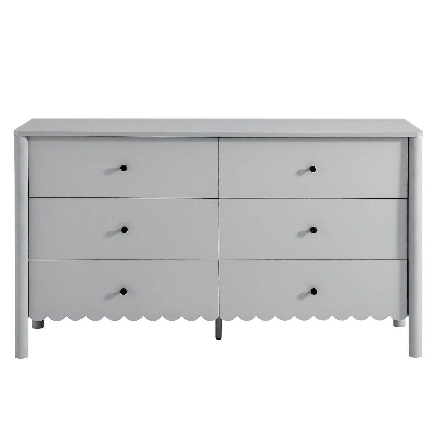 Emmeline Scalloped 5-Drawer Chest, 6-Drawer Dresser, and Rectangle Wall Mirror by Modway
