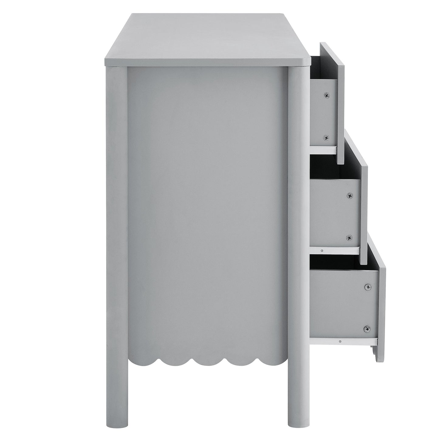 Emmeline Scalloped 5-Drawer Chest, 6-Drawer Dresser, and Rectangle Wall Mirror by Modway