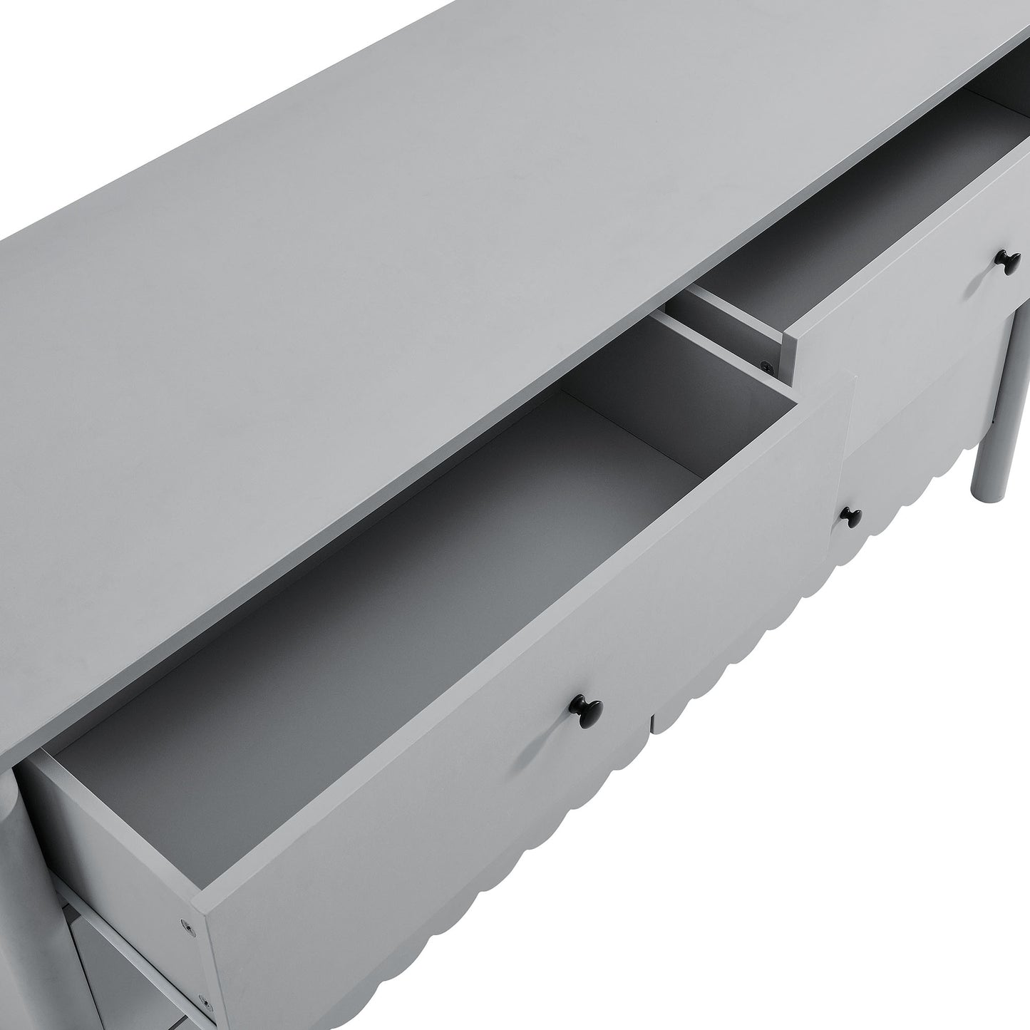 Emmeline Scalloped 5-Drawer Chest, 6-Drawer Dresser, and Rectangle Wall Mirror by Modway