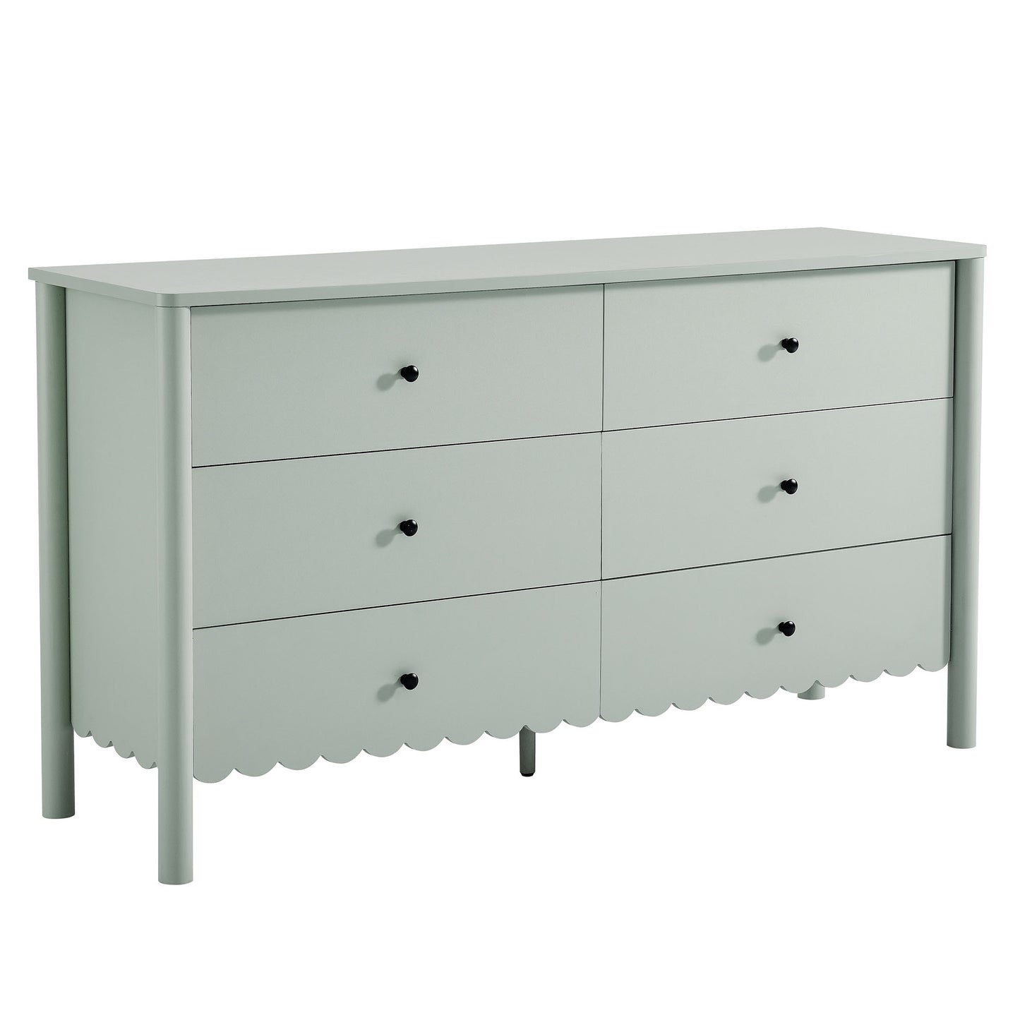 Emmeline Scalloped 5-Drawer Chest, 6-Drawer Dresser, and Rectangle Wall Mirror by Modway