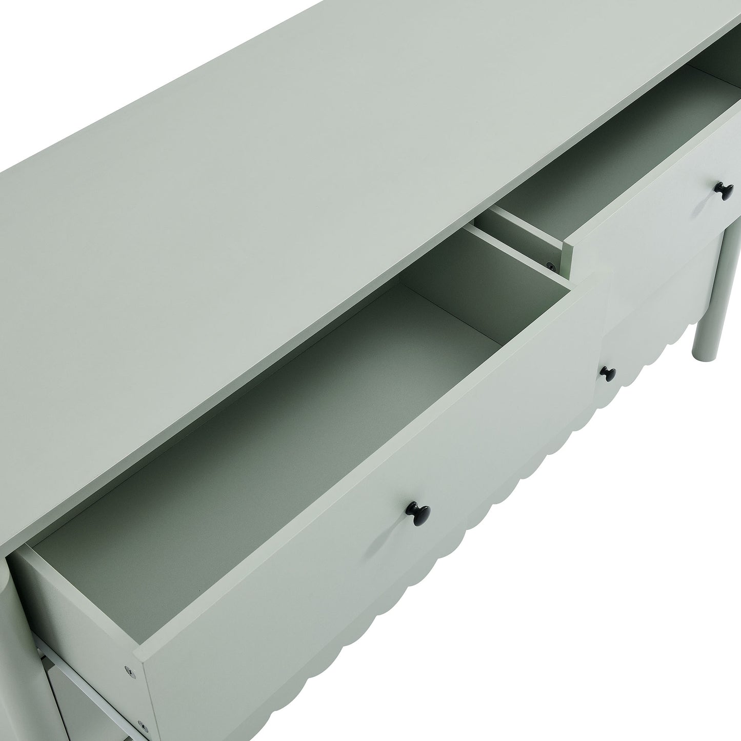 Emmeline Scalloped 5-Drawer Chest, 6-Drawer Dresser, and Rectangle Wall Mirror by Modway