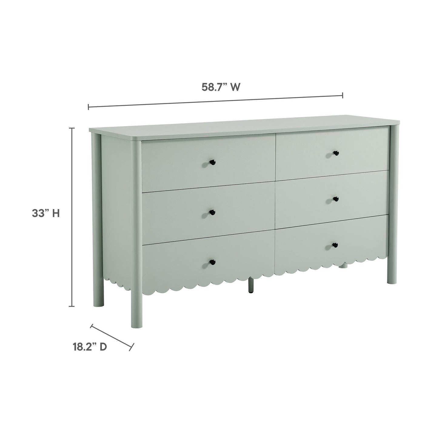 Emmeline Scalloped 5-Drawer Chest, 6-Drawer Dresser, and Rectangle Wall Mirror by Modway
