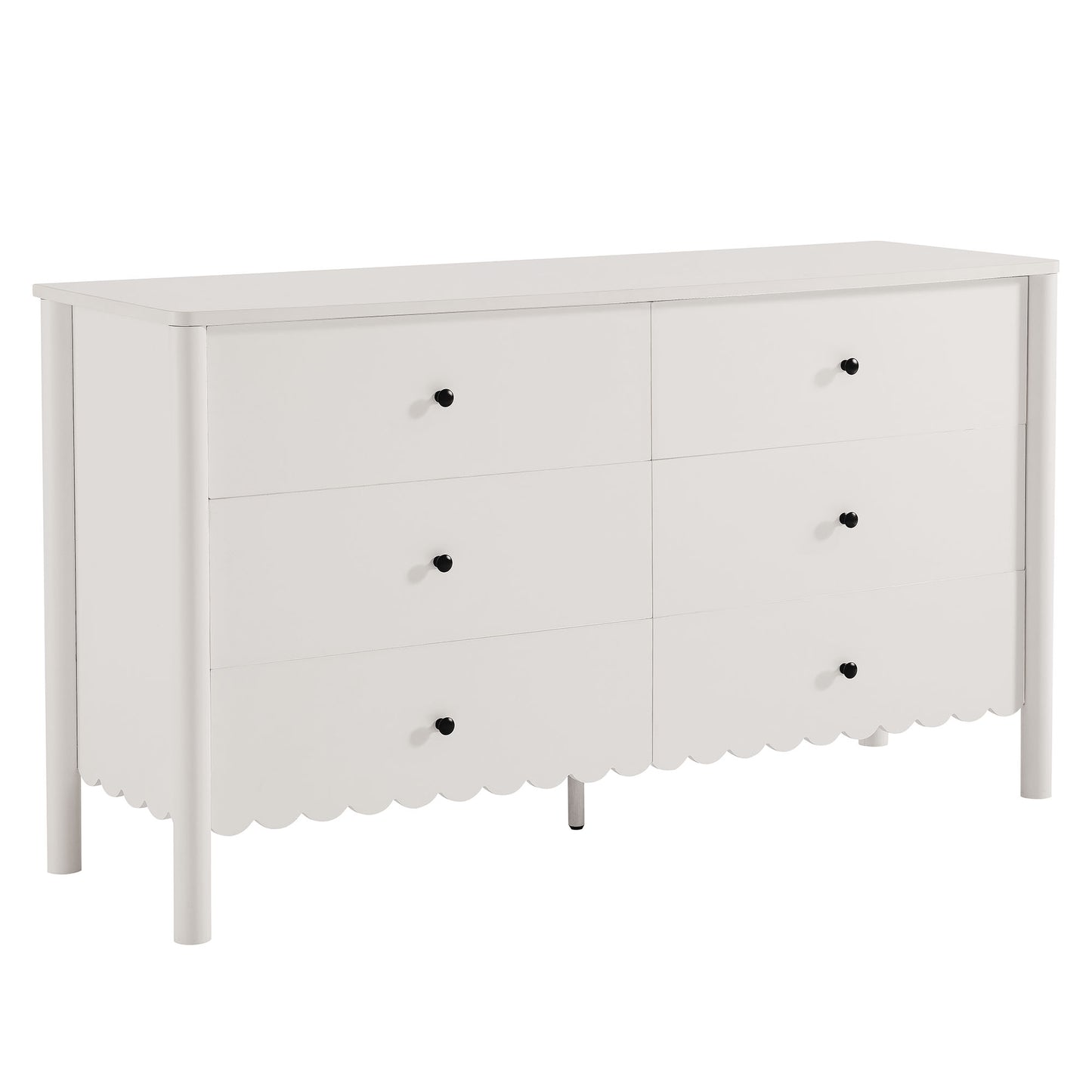Emmeline Scalloped 5-Drawer Chest, 6-Drawer Dresser, and Rectangle Wall Mirror by Modway