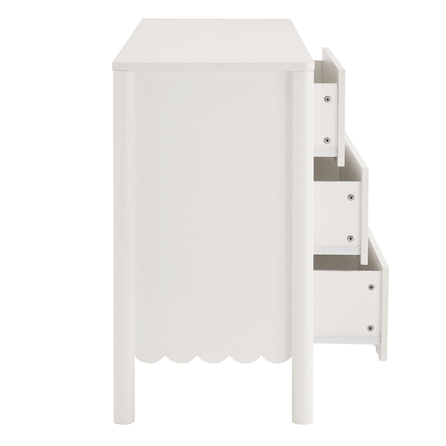 Emmeline Scalloped 5-Drawer Chest, 6-Drawer Dresser, and Rectangle Wall Mirror by Modway