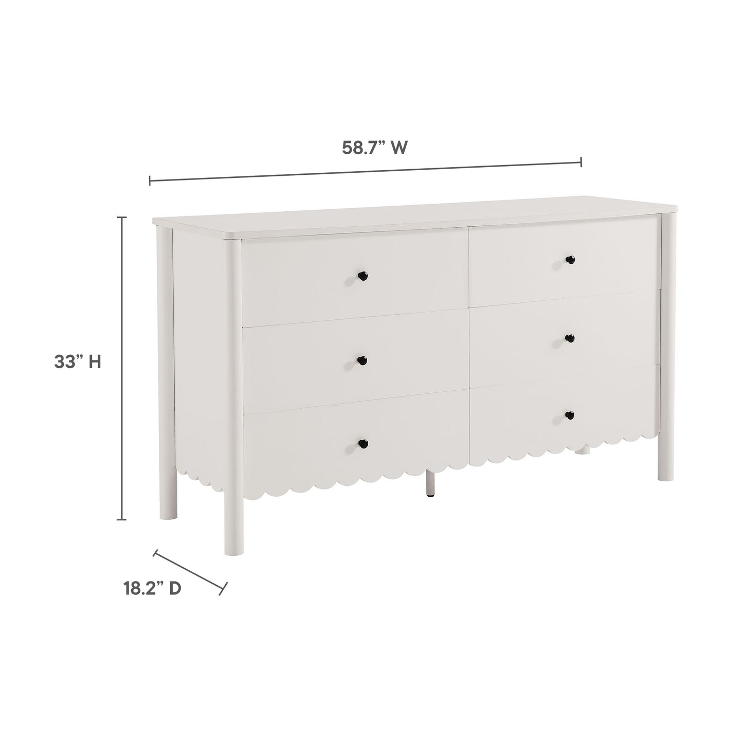Emmeline Scalloped 5-Drawer Chest, 6-Drawer Dresser, and Rectangle Wall Mirror by Modway