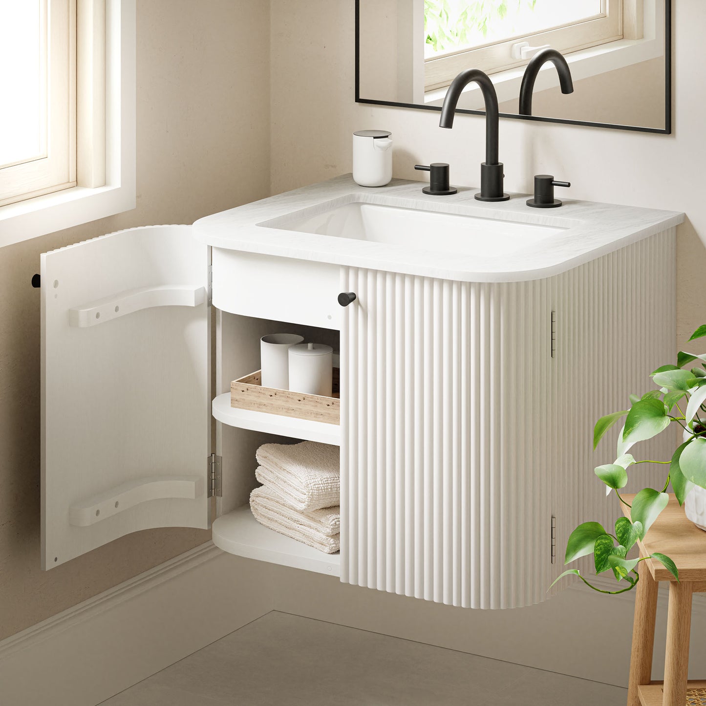 Zia 24" Wall-Mount Bathroom Vanity with Marble Sink by Modway EEI-7162-IVO