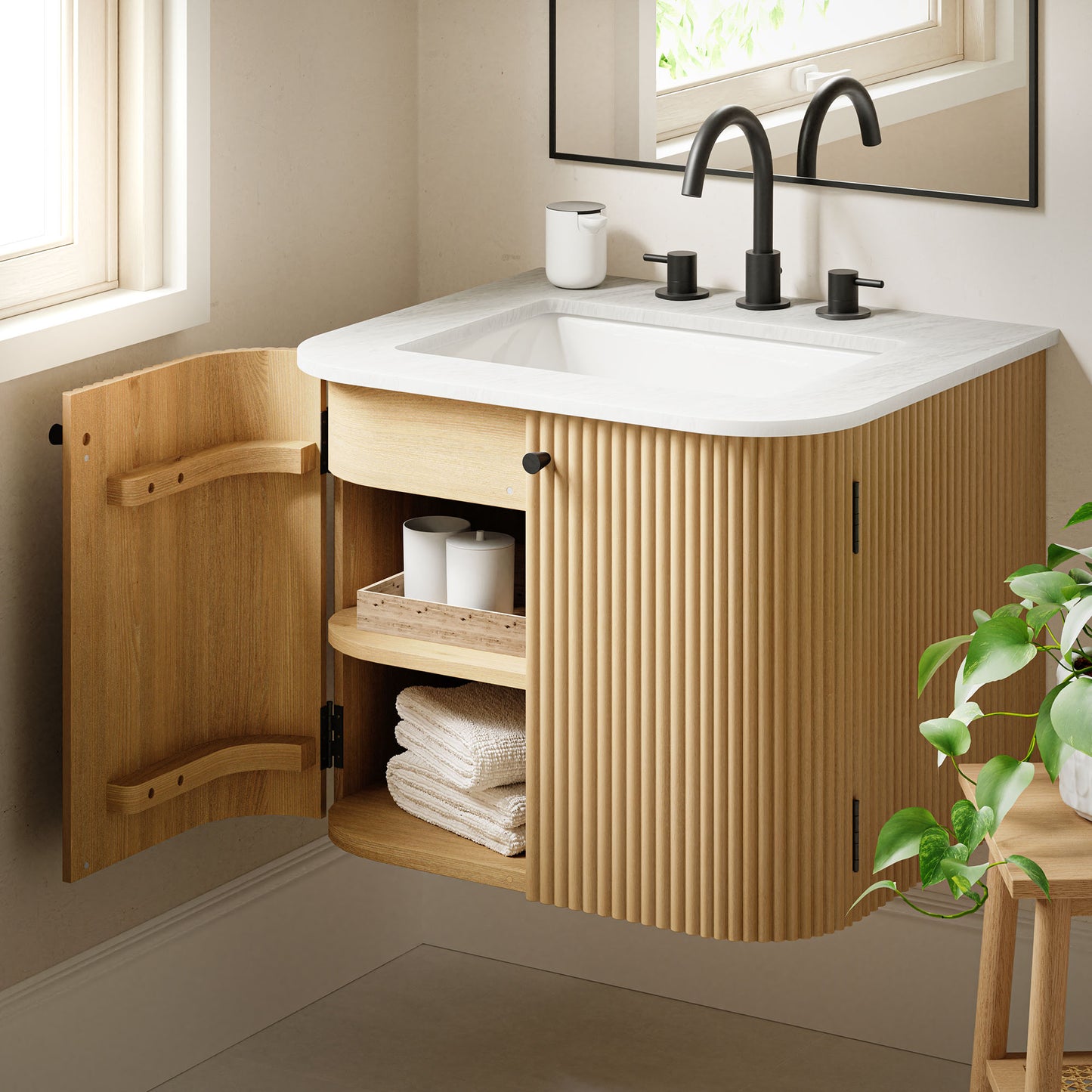 Zia 24" Wall-Mount Bathroom Vanity with Marble Sink by Modway EEI-7162-NAT