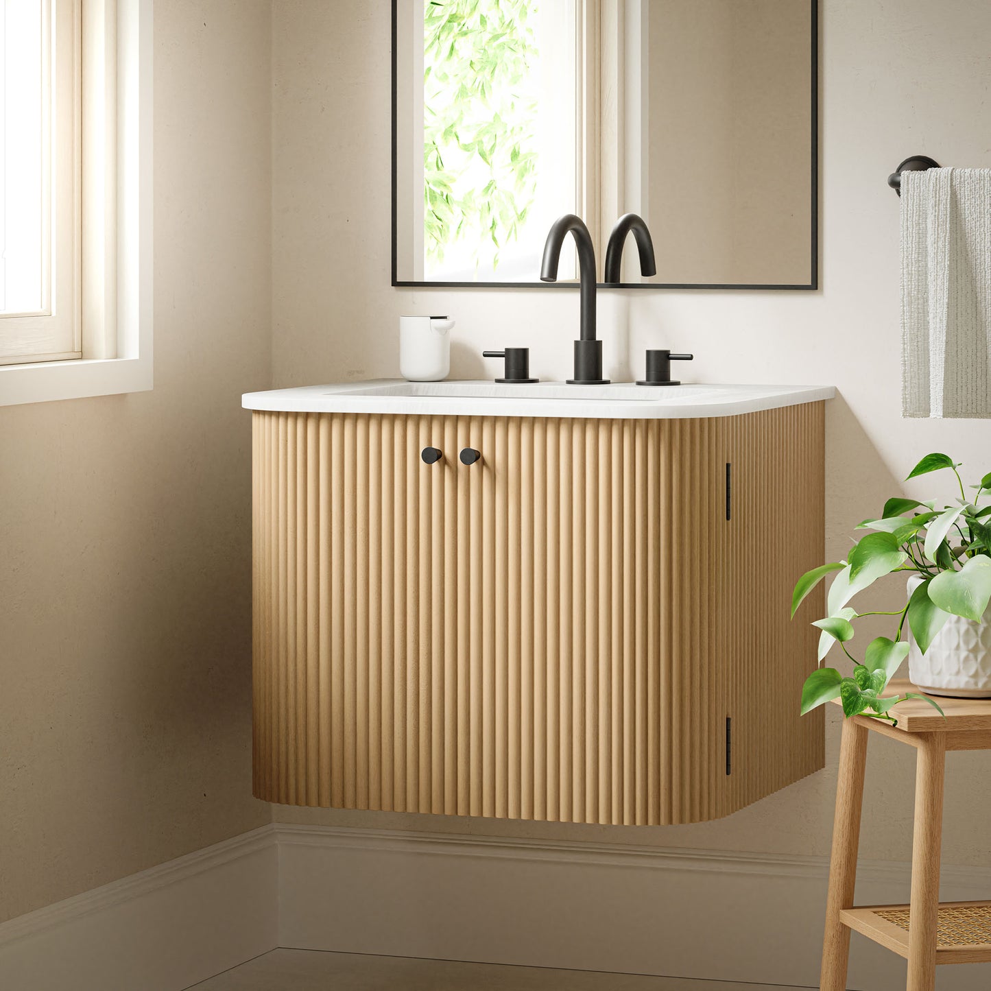 Zia 24" Wall-Mount Bathroom Vanity with Marble Sink by Modway EEI-7162-NAT
