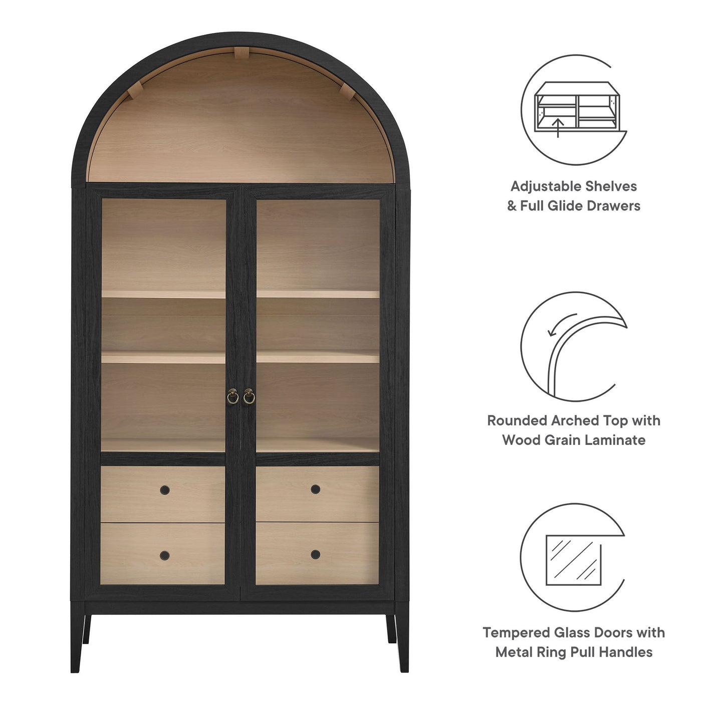 Nolan 74" Tall Wide Arched Storage Display Cabinet