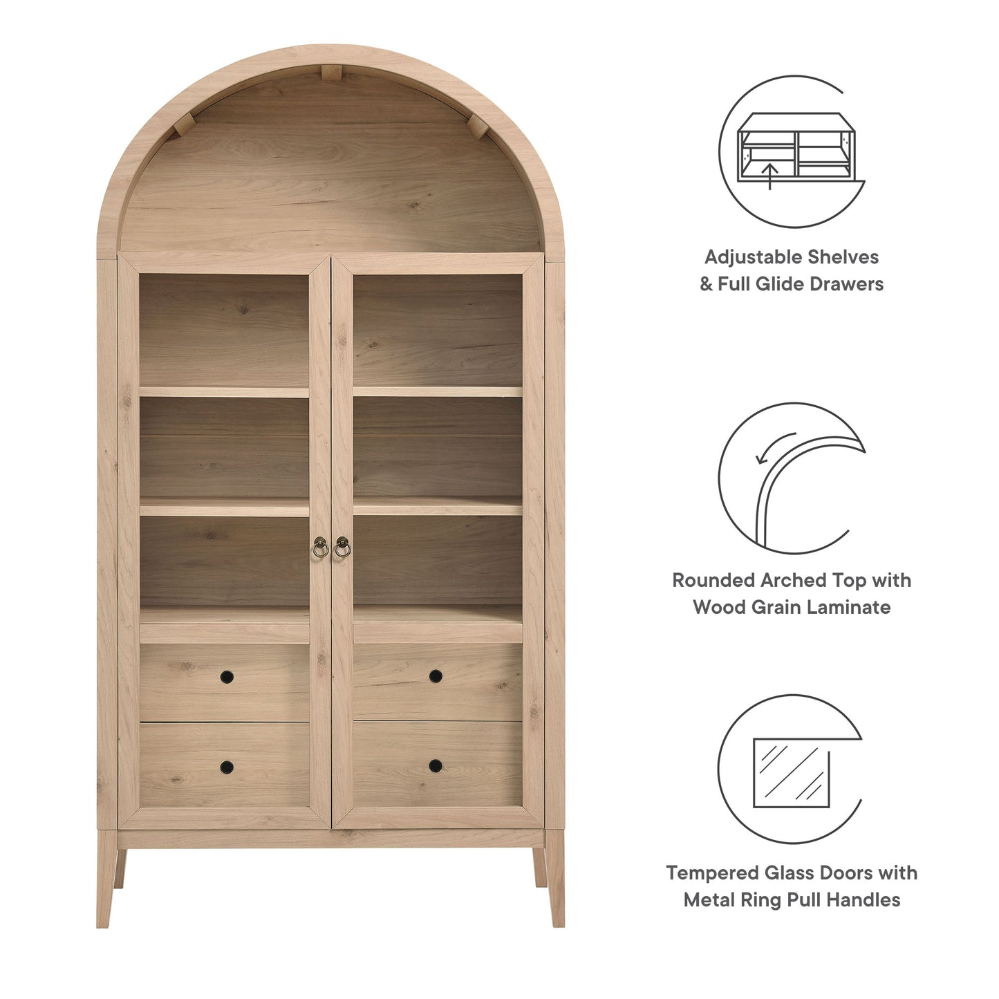 Nolan 74" Tall Wide Arched Storage Display Cabinet