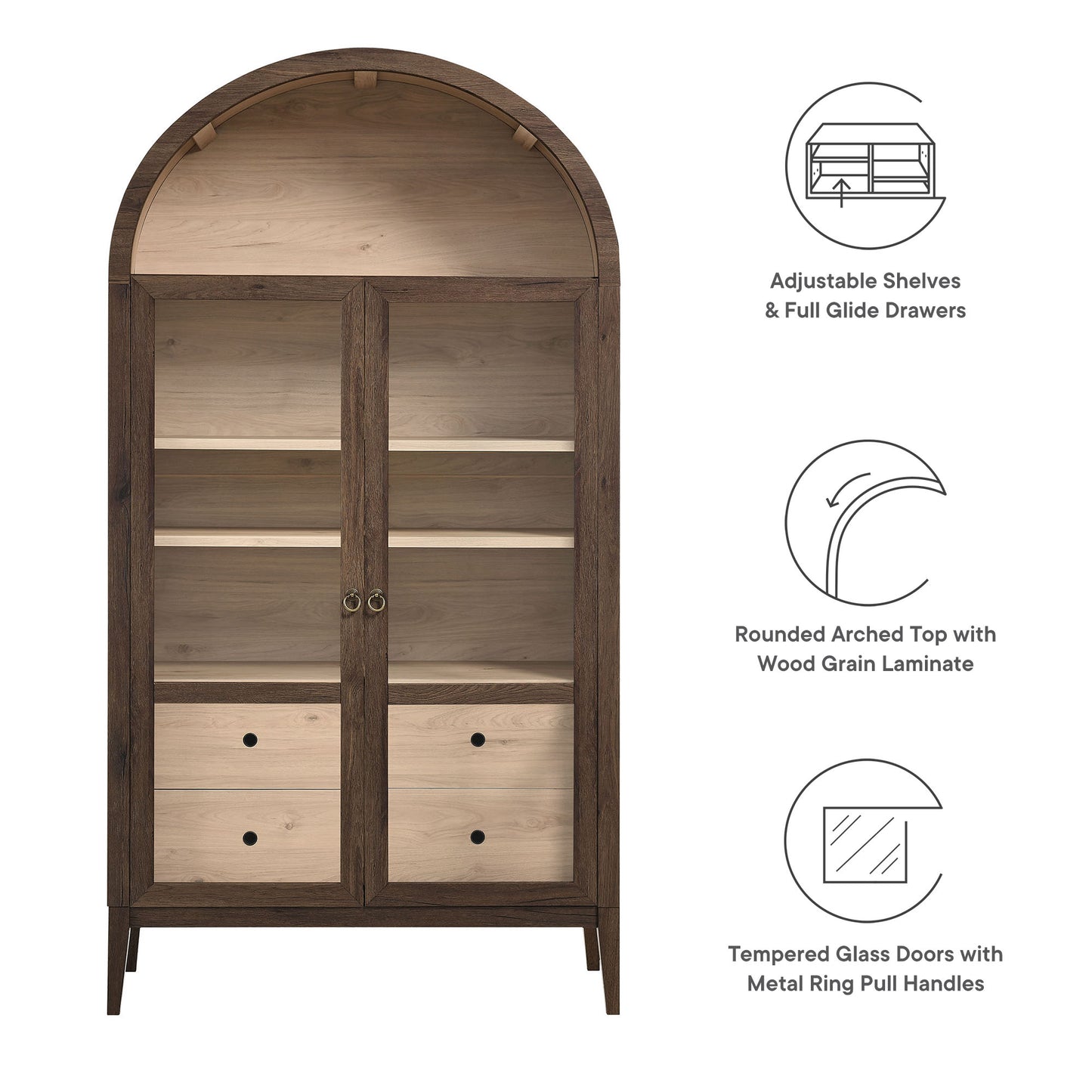 Nolan 74" Tall Wide Arched Storage Display Cabinet