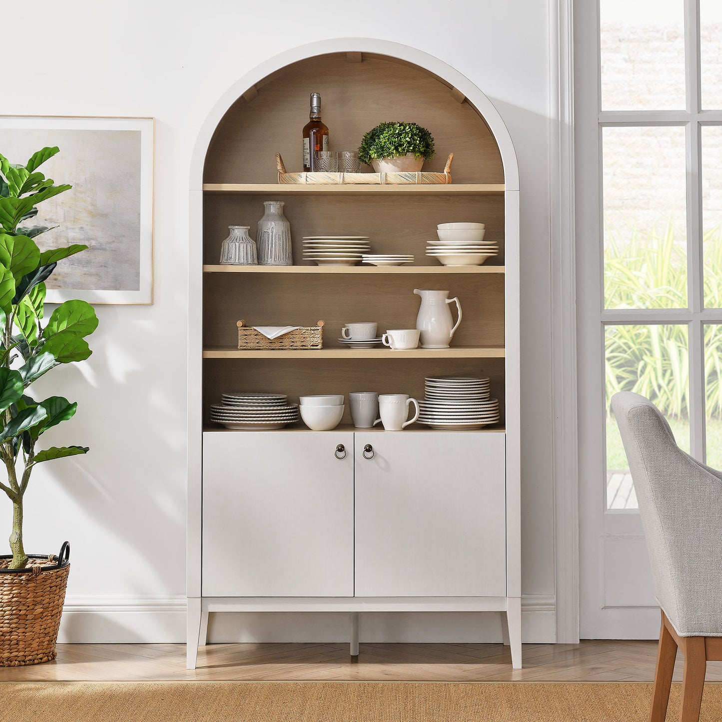 Nolan 74" Tall Wide Arched Storage Display Cabinet Bookshelf