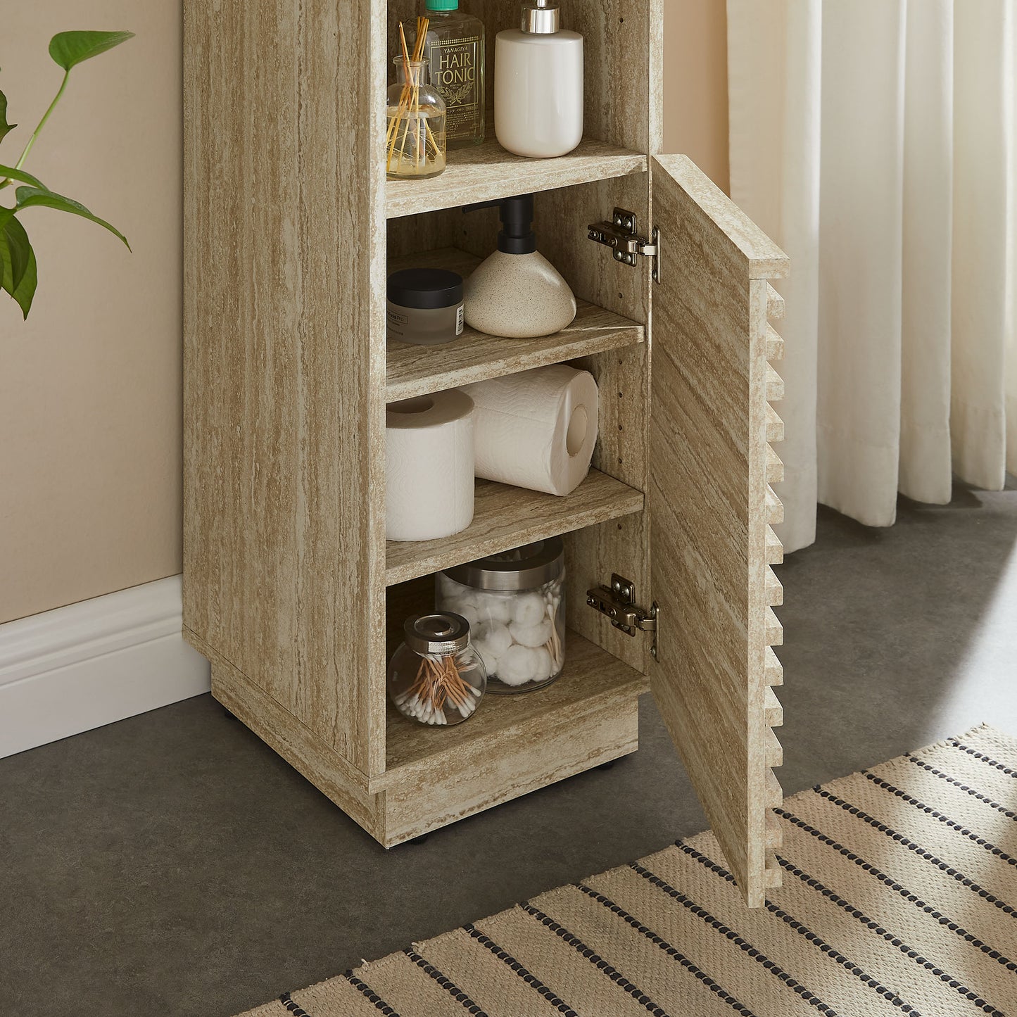 Render Tall Narrow Faux Travertine Linen Storage Cabinet by Modway EEI-7178-TRA