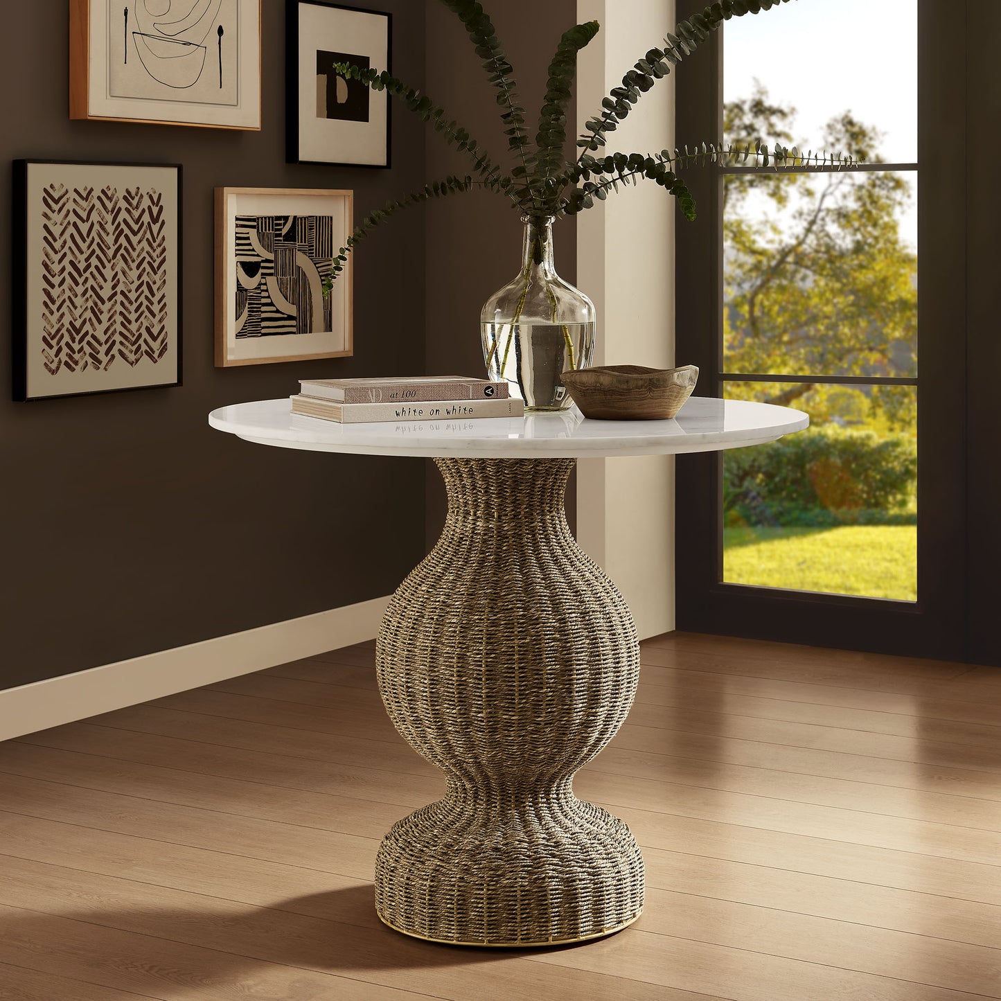 Zale 36" Marble and Seagrass Dining Table