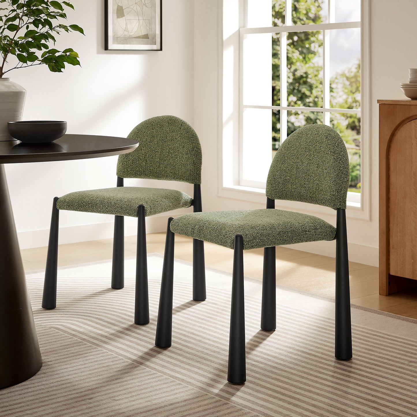 Hayley Upholstered Fabric Dining Side Chair by Modway EEI-7220-BLK-LEA