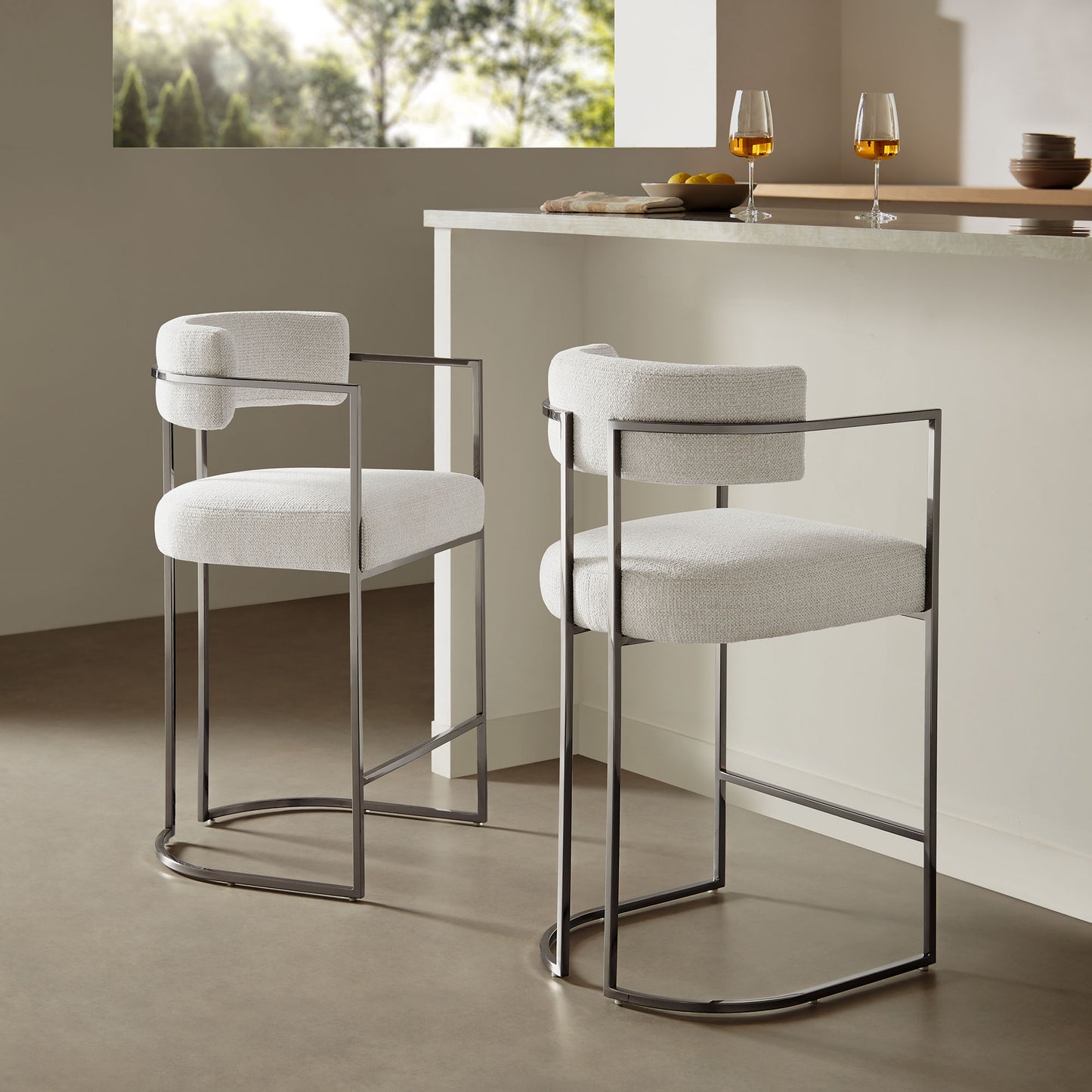 Huron Curved Back Fabric and Metal Counter Stool by Modway