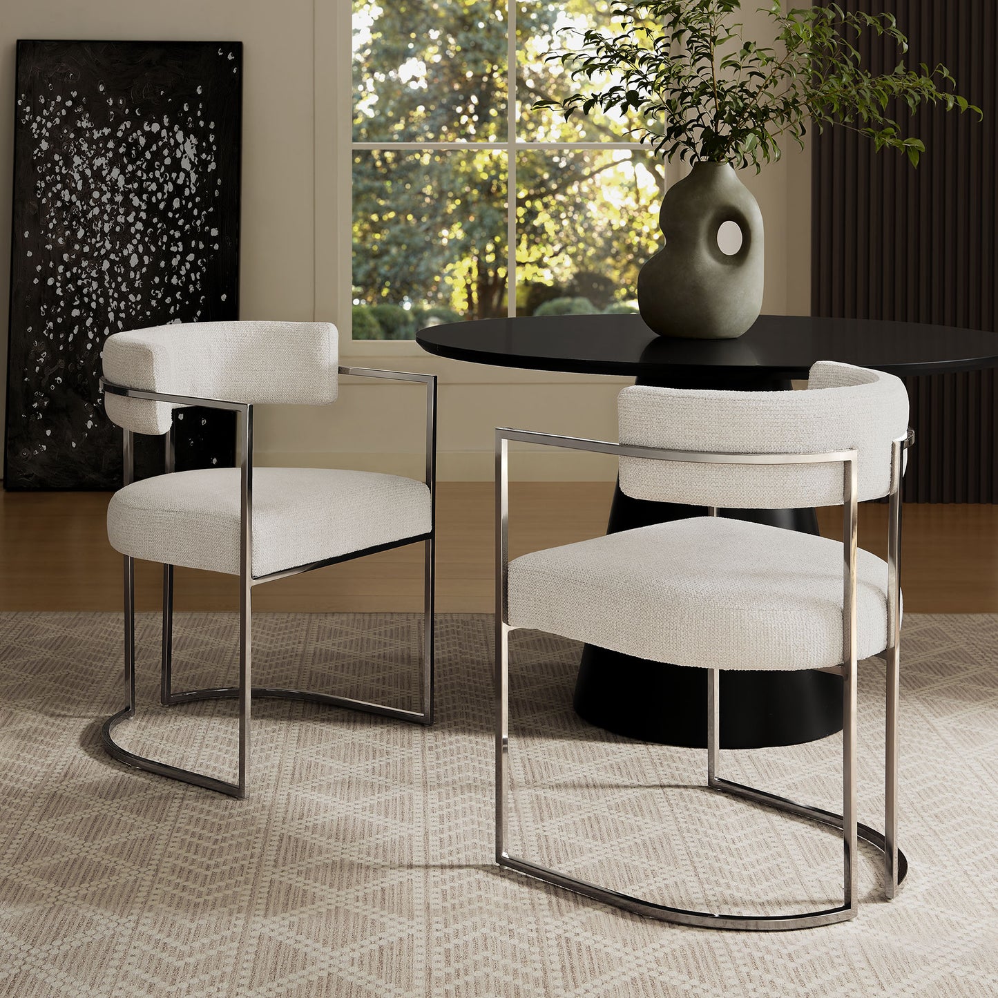 Huron Curved Back Fabric and Metal Dining Accent Chair by Modway
