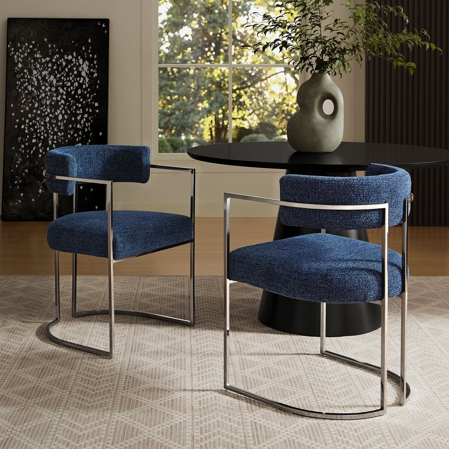 Huron Curved Back Fabric and Metal Dining Accent Chair by Modway EEI-7228-SLV-NAV