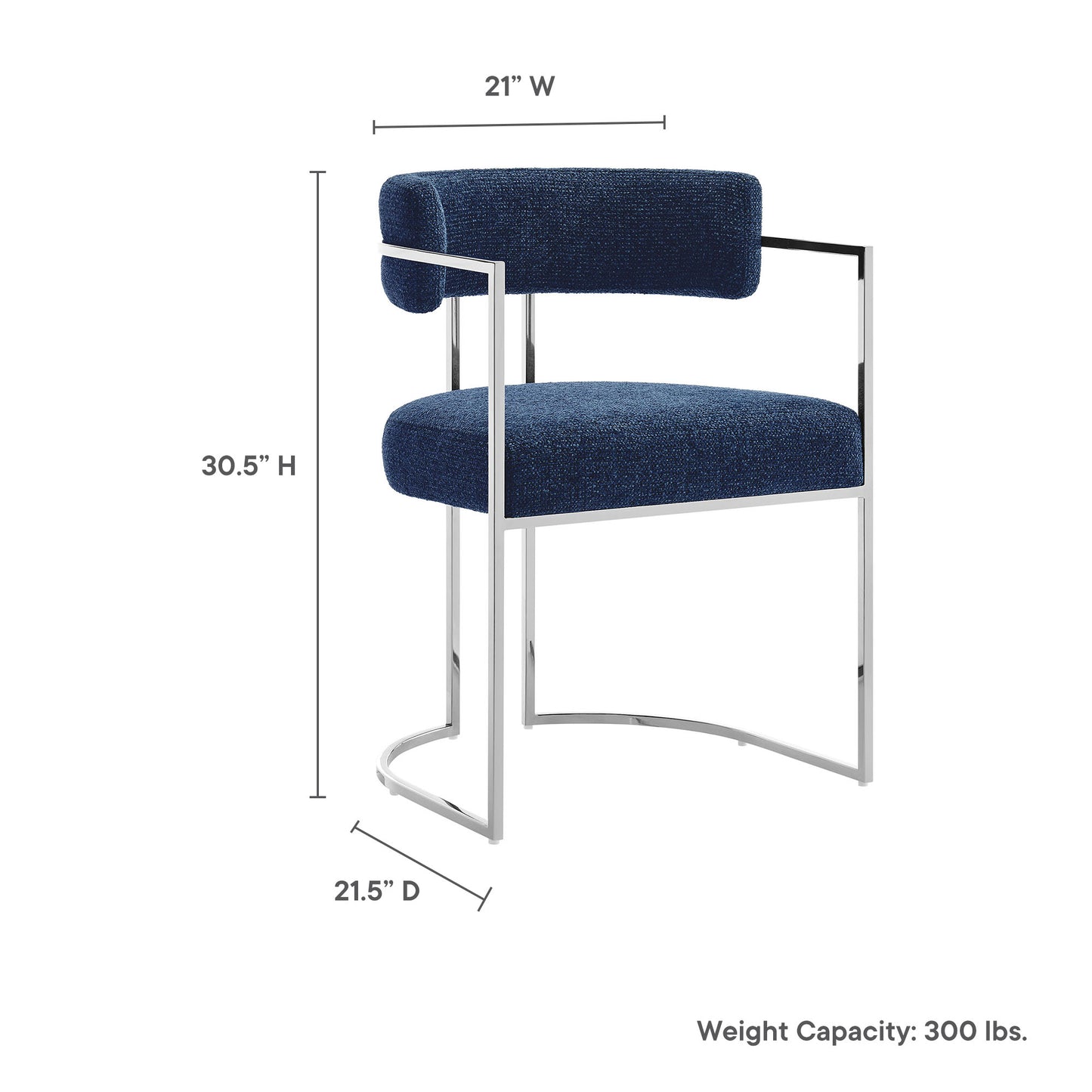 Huron Curved Back Fabric and Metal Dining Accent Chair by Modway EEI-7228-SLV-NAV