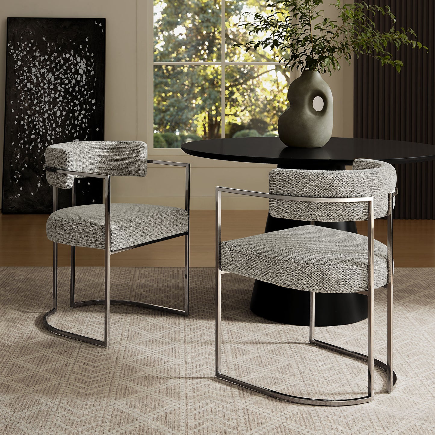 Huron Curved Back Fabric and Metal Dining Accent Chair by Modway EEI-7228-SLV-WHE