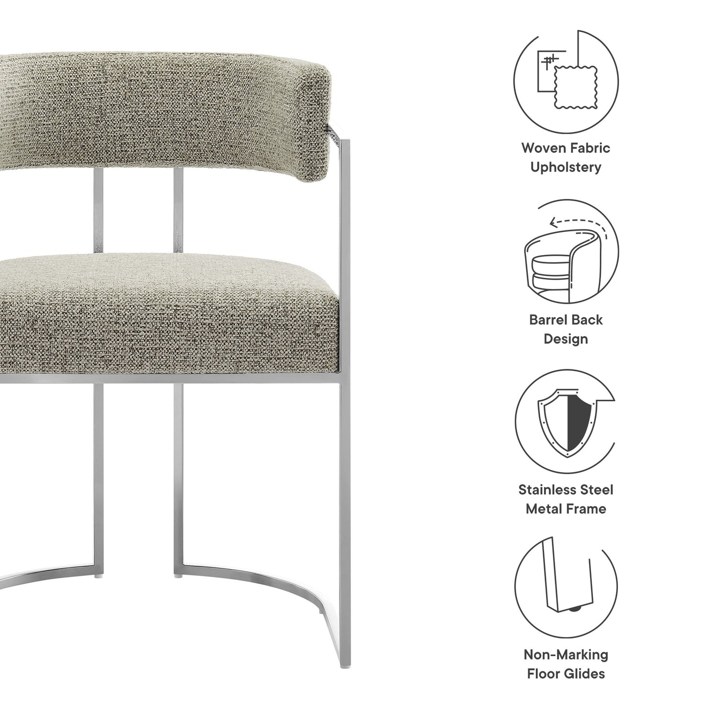 Huron Curved Back Fabric and Metal Dining Accent Chair by Modway EEI-7228-SLV-WHE