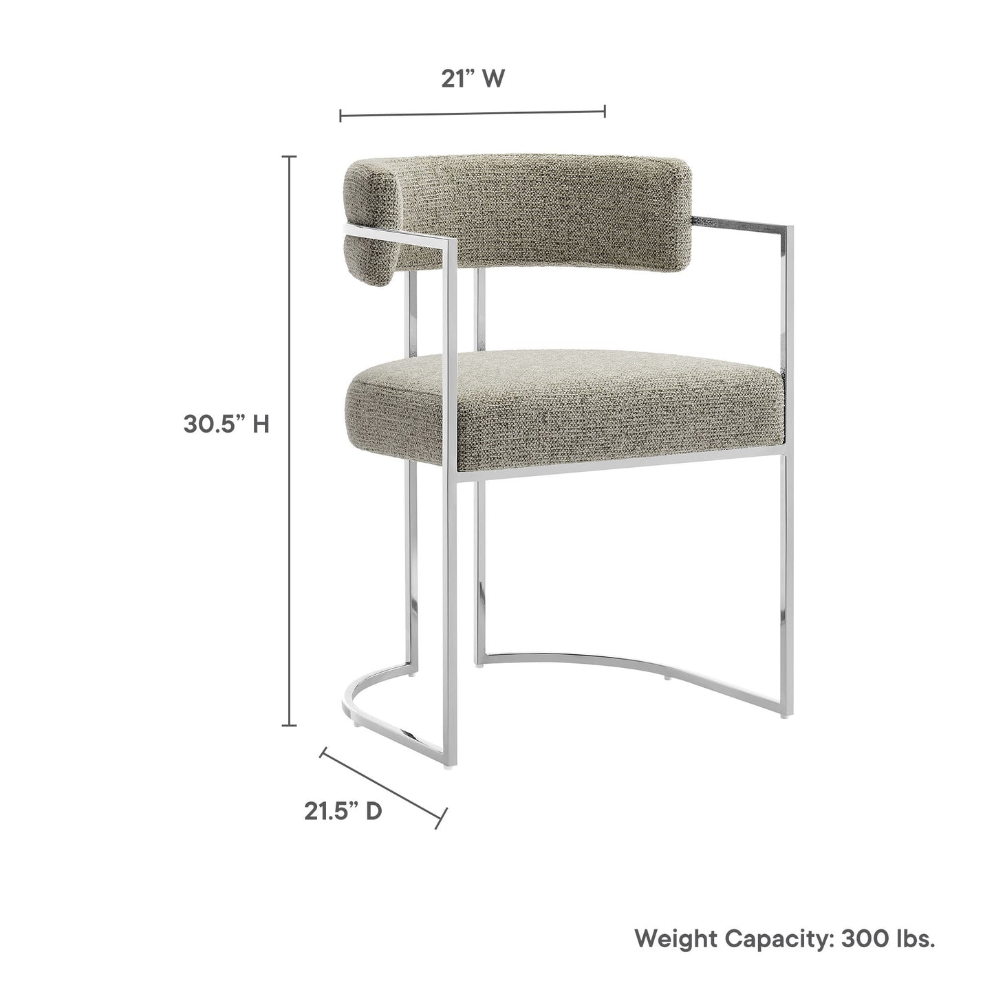 Huron Curved Back Fabric and Metal Dining Accent Chair by Modway EEI-7228-SLV-WHE