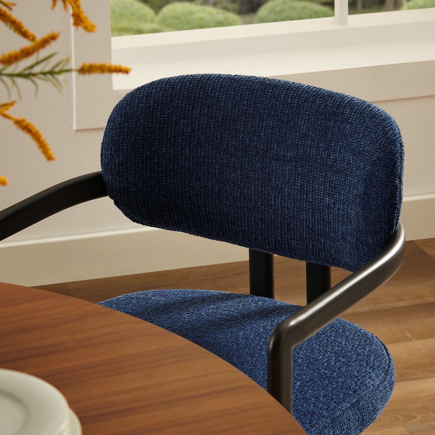 Elio Barrel Fabric and Metal Dining Chair by Modway EEI-7229-BLK-NAV
