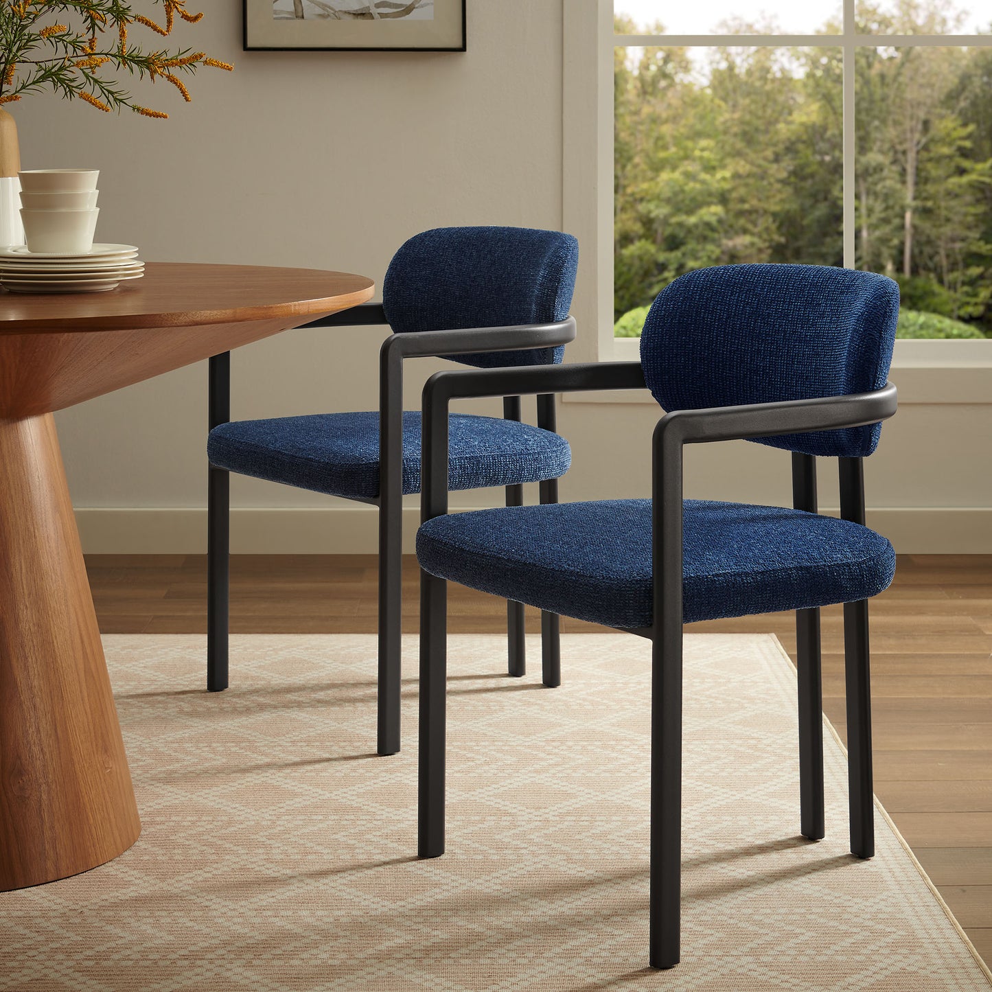 Elio Barrel Fabric and Metal Dining Chair by Modway EEI-7229-BLK-NAV