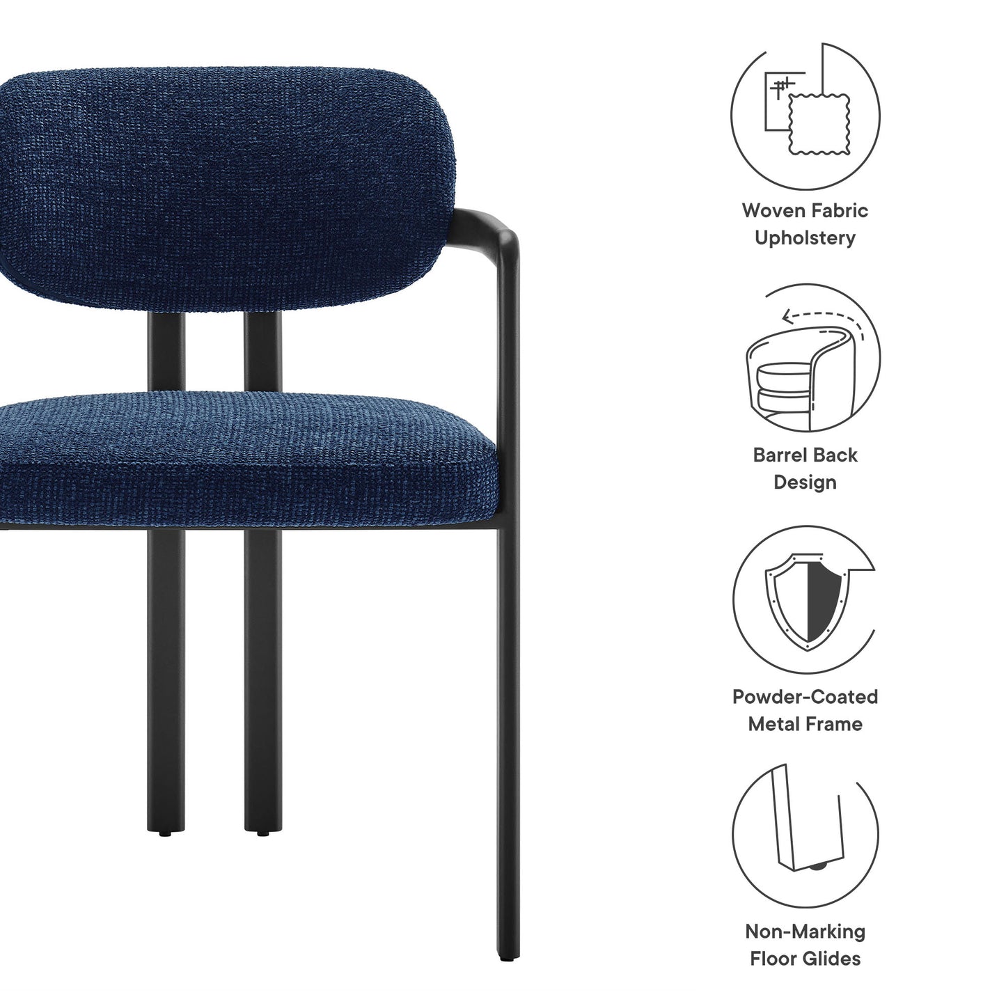 Elio Barrel Fabric and Metal Dining Chair by Modway EEI-7229-BLK-NAV