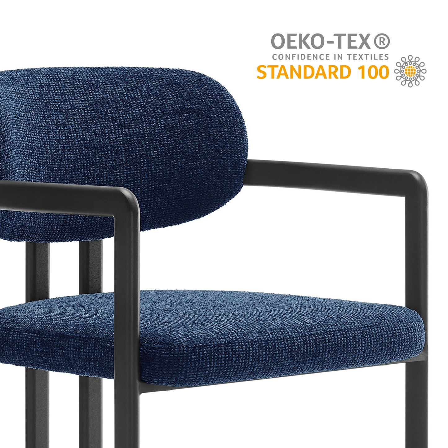 Elio Barrel Fabric and Metal Dining Chair by Modway EEI-7229-BLK-NAV