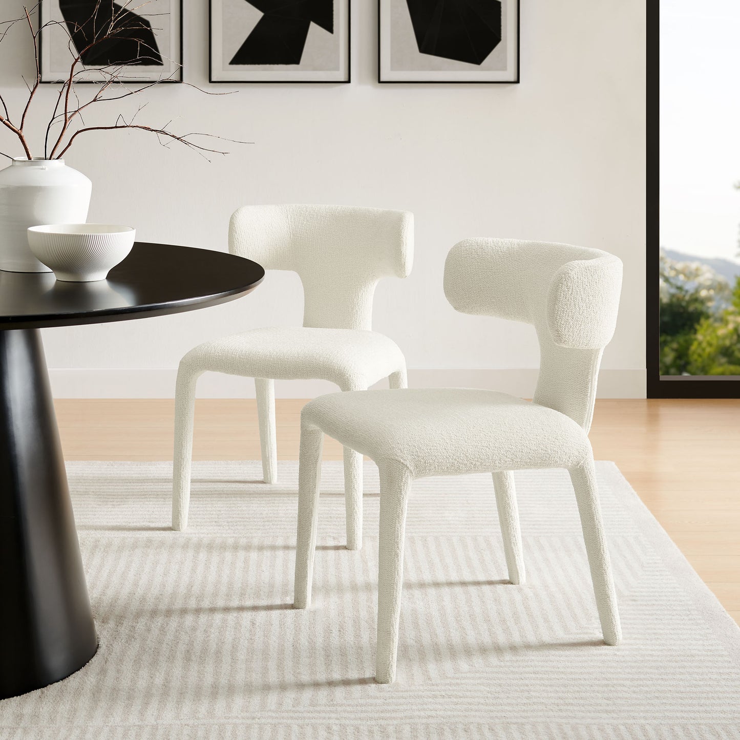 Stellan Curved Back Boucle Upholstered Dining Chair Set of 2 by Modway EEI-7230-CRE