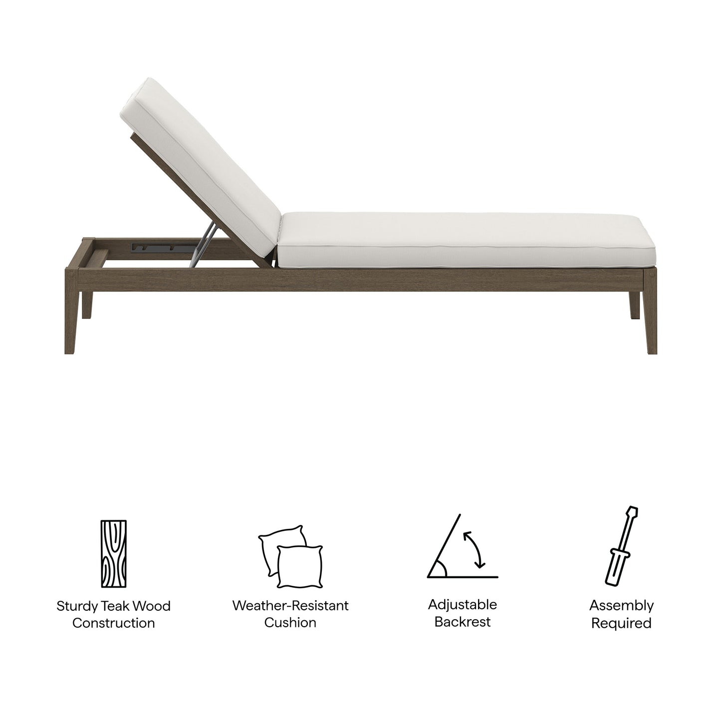 Northlake Outdoor Patio Teak Chaise Lounge by Modway