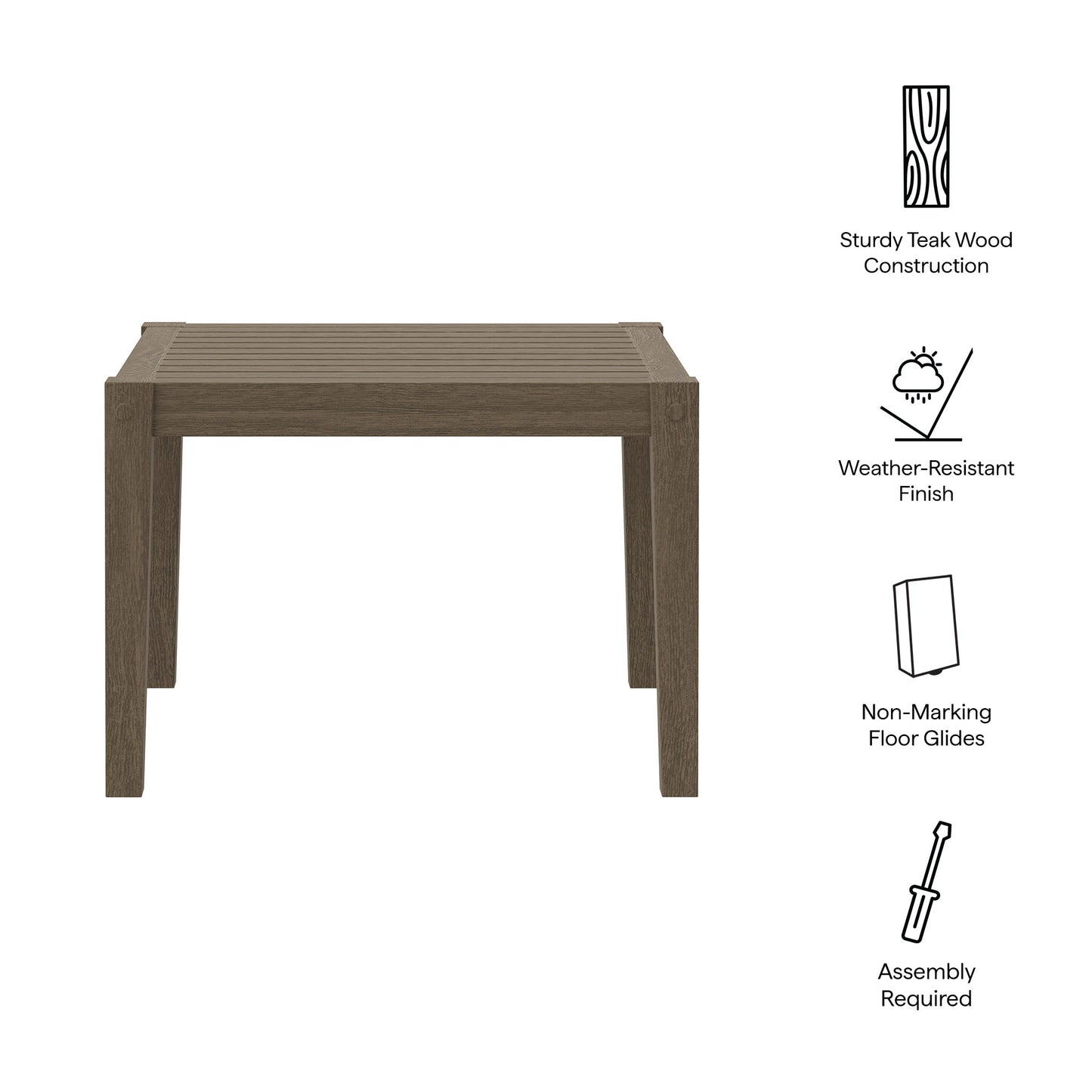Northlake Square Outdoor Patio Teak Side Table by Modway EEI-7258-WGR
