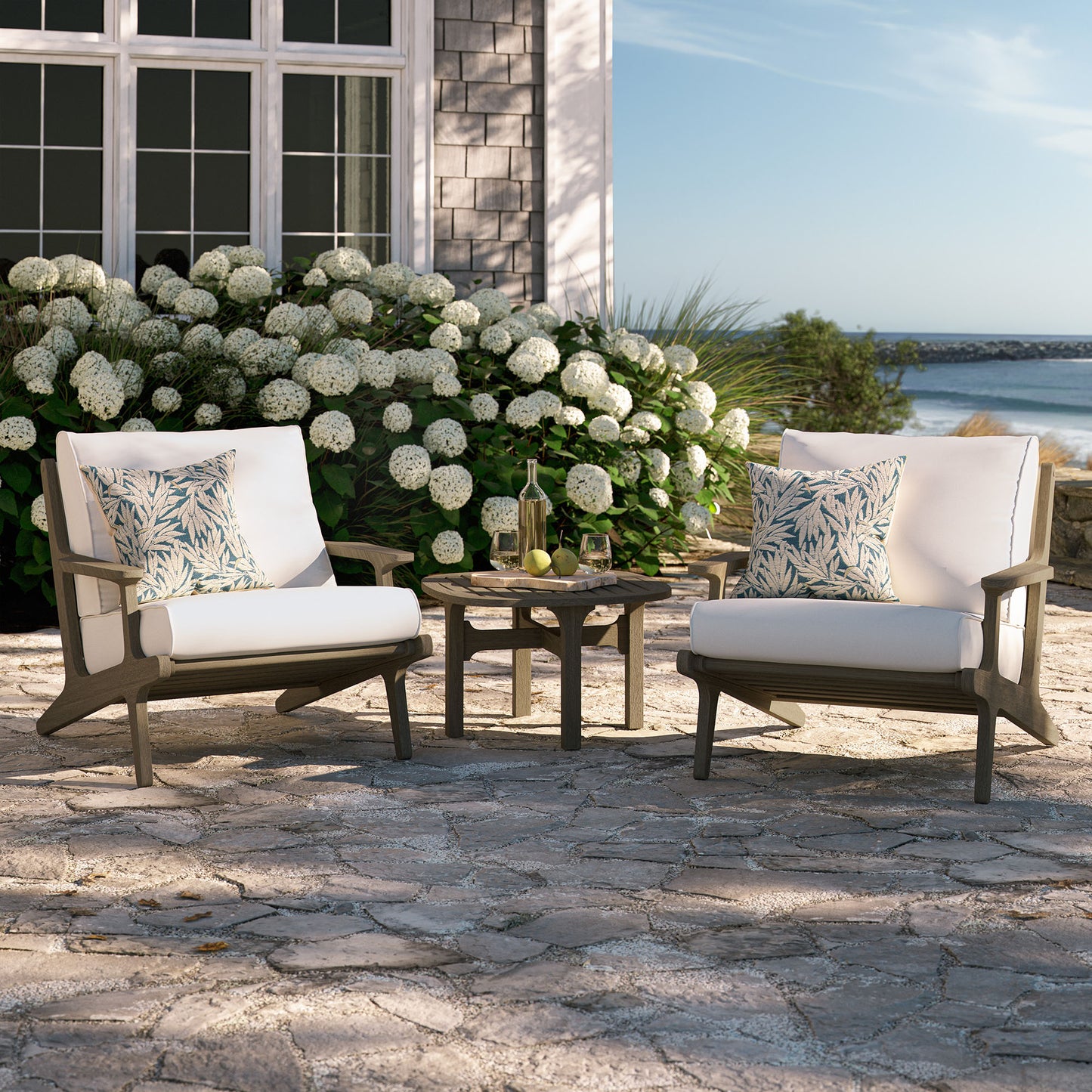 Saratoga 3-Piece Outdoor Patio Teak Wood Furniture Set with Lounge Chairs and Side Table by Modway EEI-7267-WGR-WHI