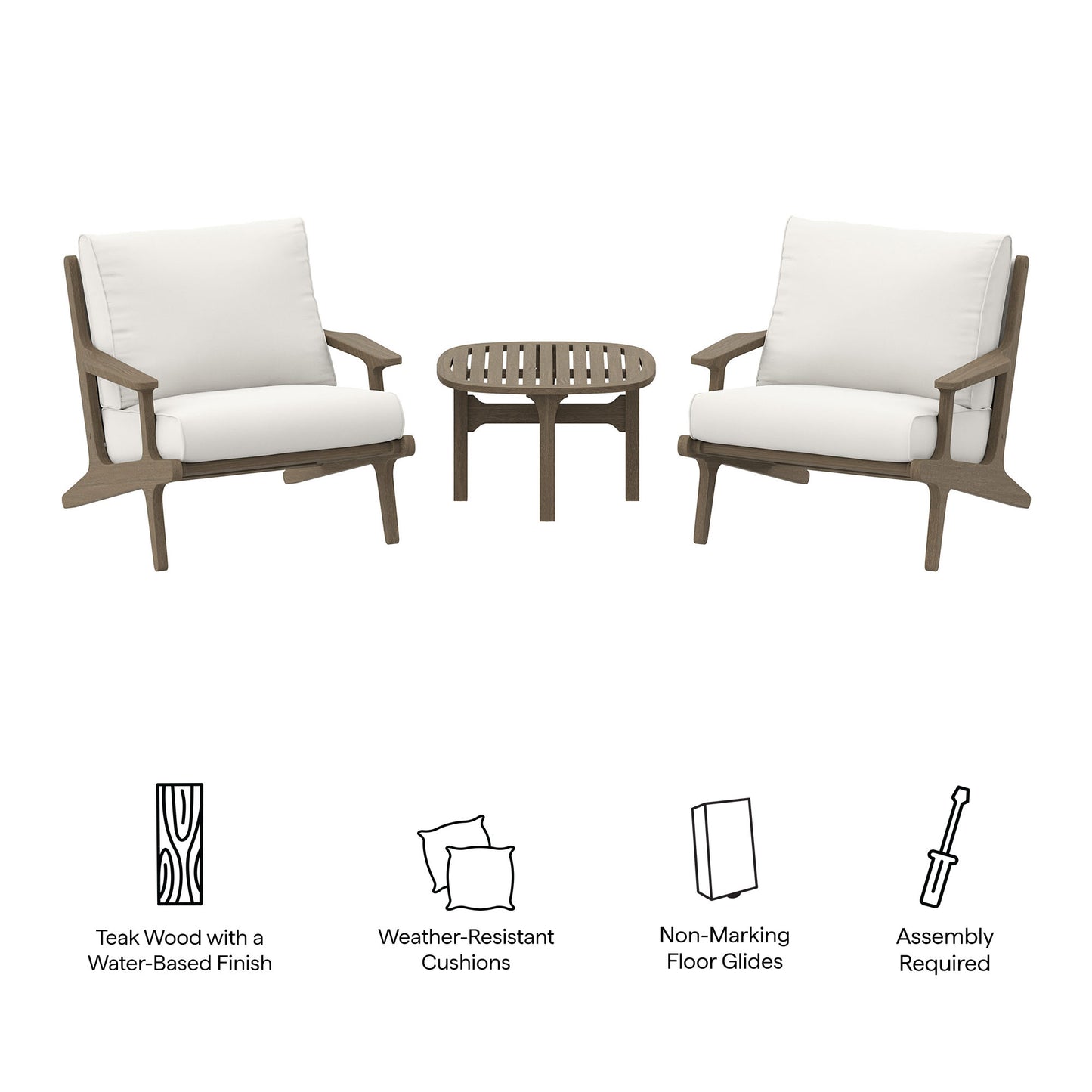 Saratoga 3-Piece Outdoor Patio Teak Wood Furniture Set with Lounge Chairs and Side Table by Modway EEI-7267-WGR-WHI