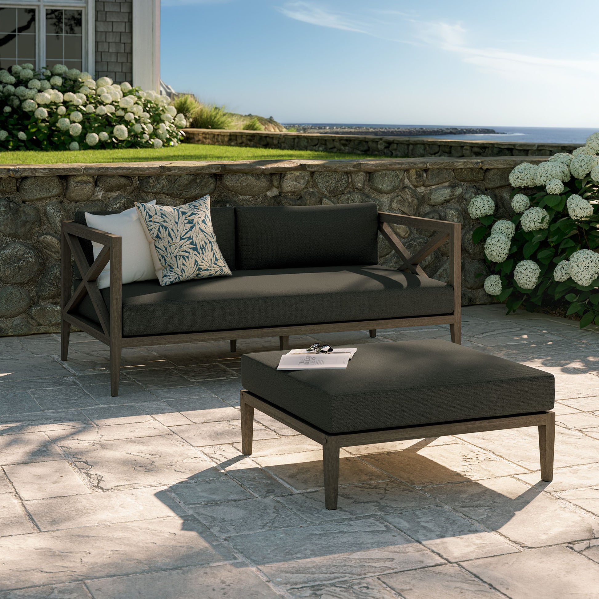 Northlake Outdoor Patio Teak Wood Loveseat and Ottoman Set by Modway