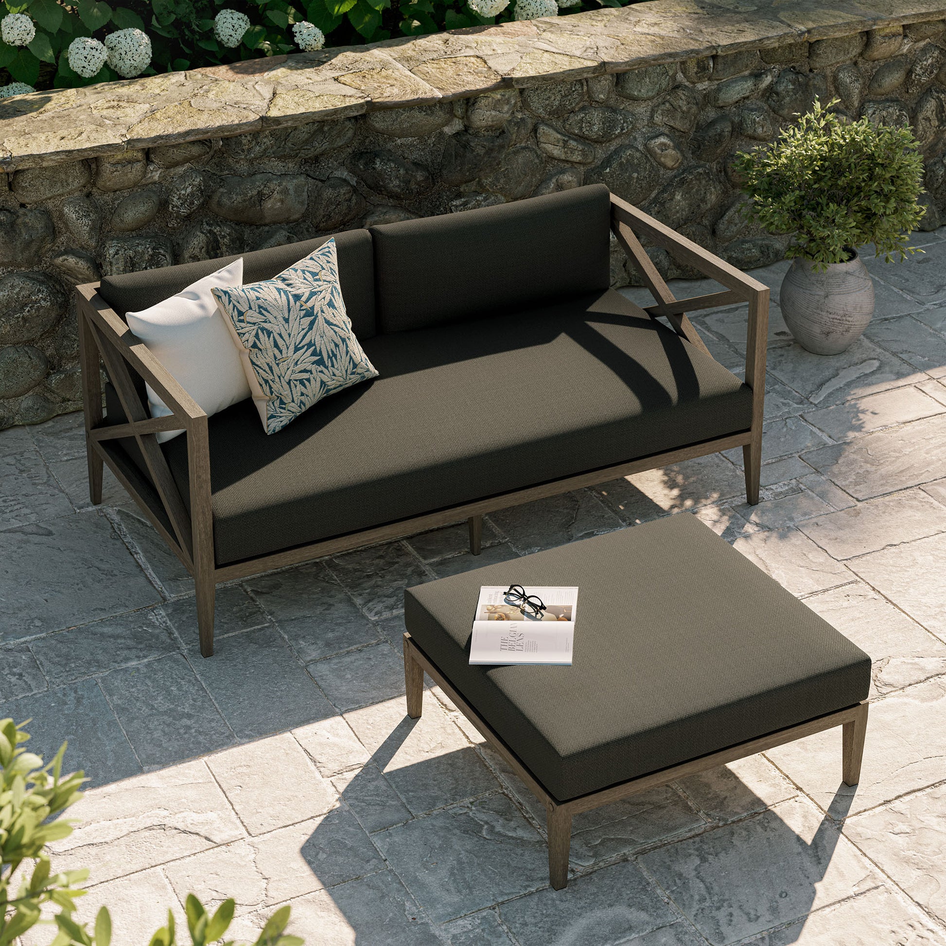 Northlake Outdoor Patio Teak Wood Loveseat and Ottoman Set by Modway