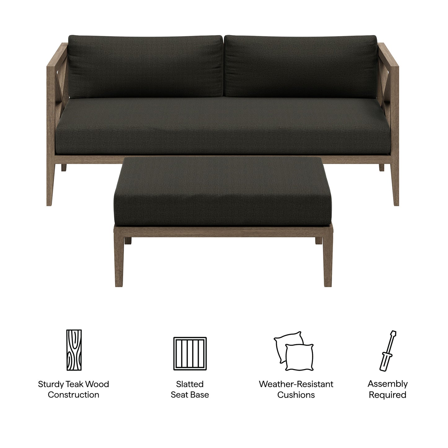 Northlake Outdoor Patio Teak Wood Loveseat and Ottoman Set by Modway