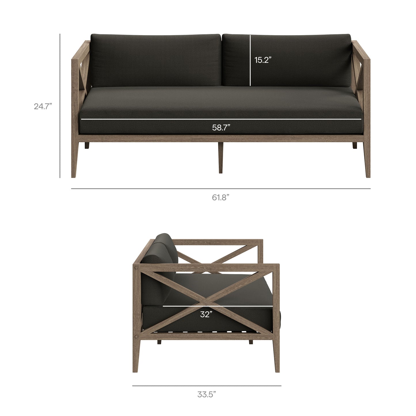 Northlake Outdoor Patio Teak Wood Loveseat and Ottoman Set by Modway