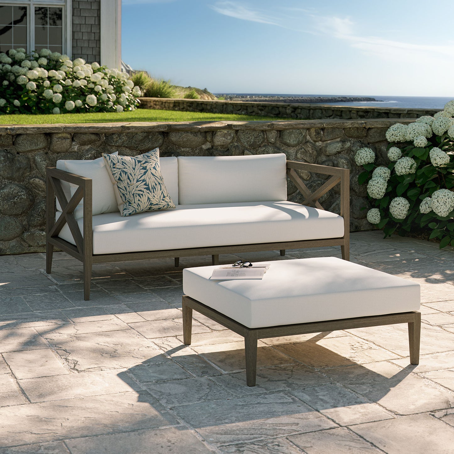 Northlake Outdoor Patio Teak Wood Loveseat and Ottoman Set by Modway