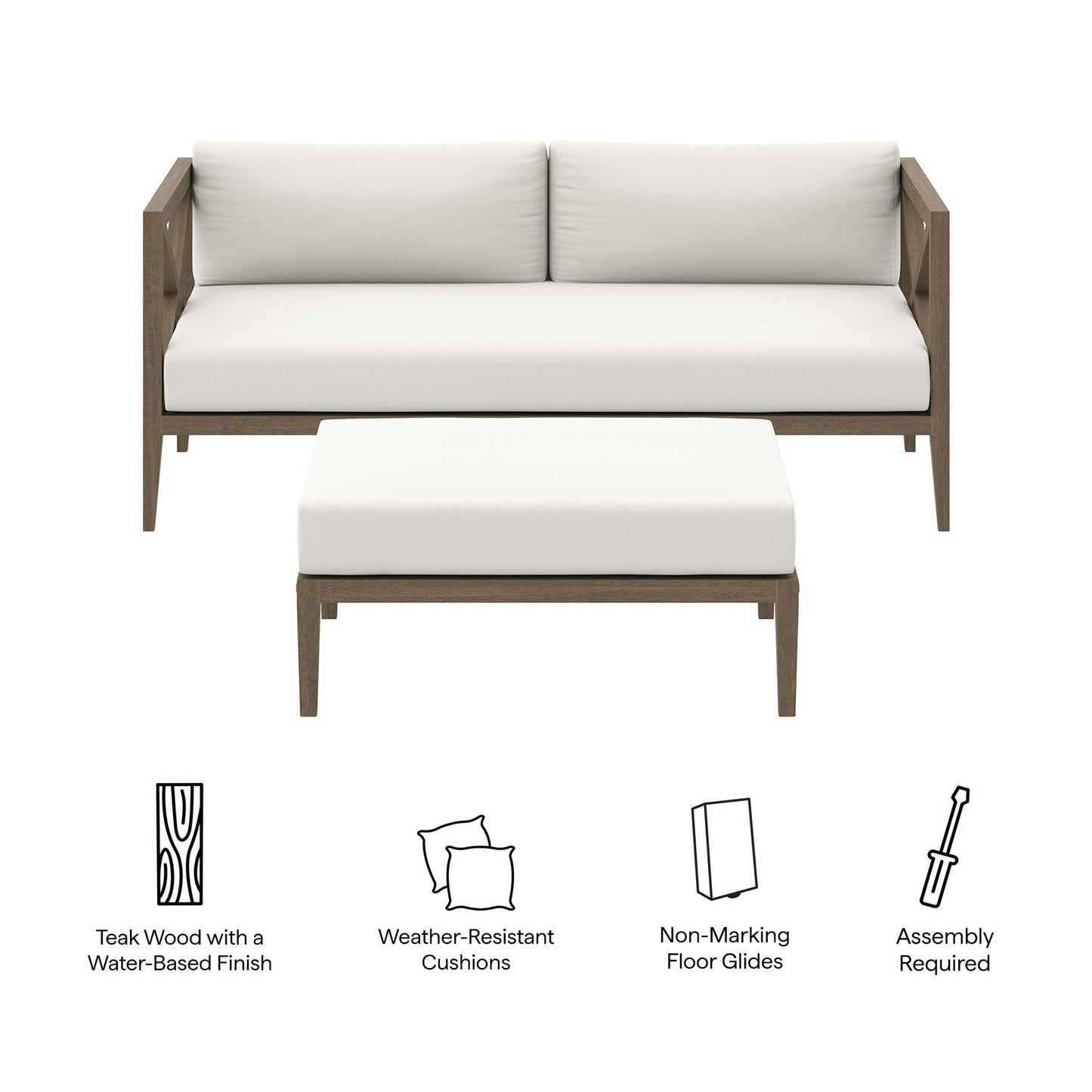 Northlake Outdoor Patio Teak Wood Loveseat and Ottoman Set by Modway