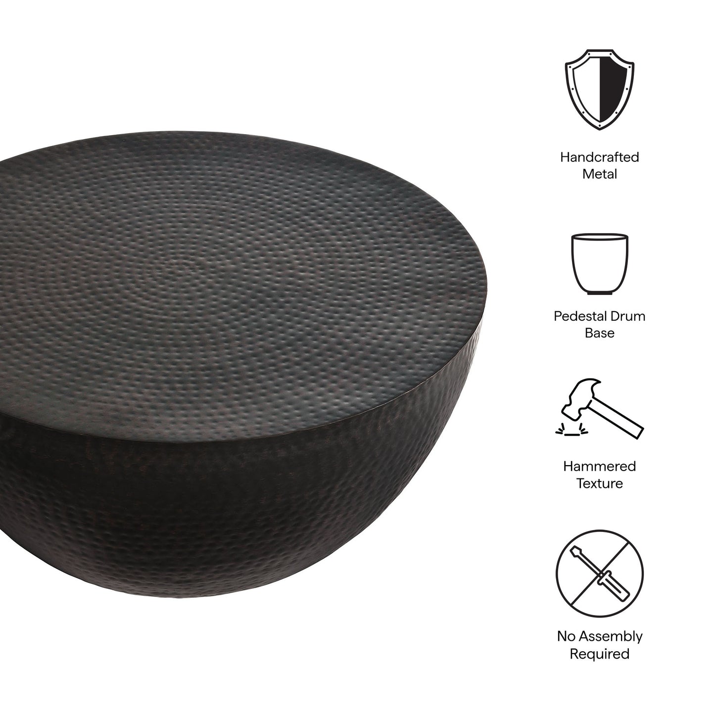 Mella 32 Inch Metal Hammered Coffee Table by Modway EEI-7279-BLK