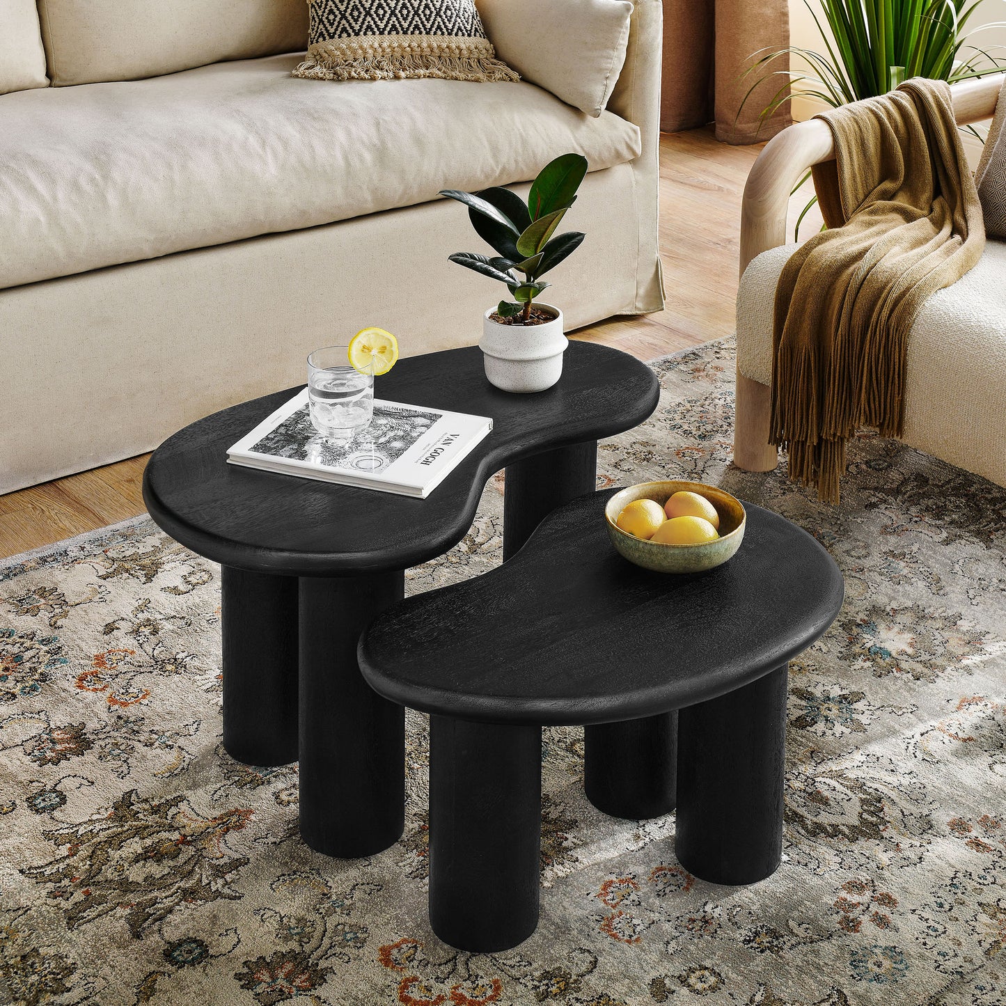 Hackney Mango Wood Nesting Coffee Table Set by Modway - Modern Rustic Living Room Accent